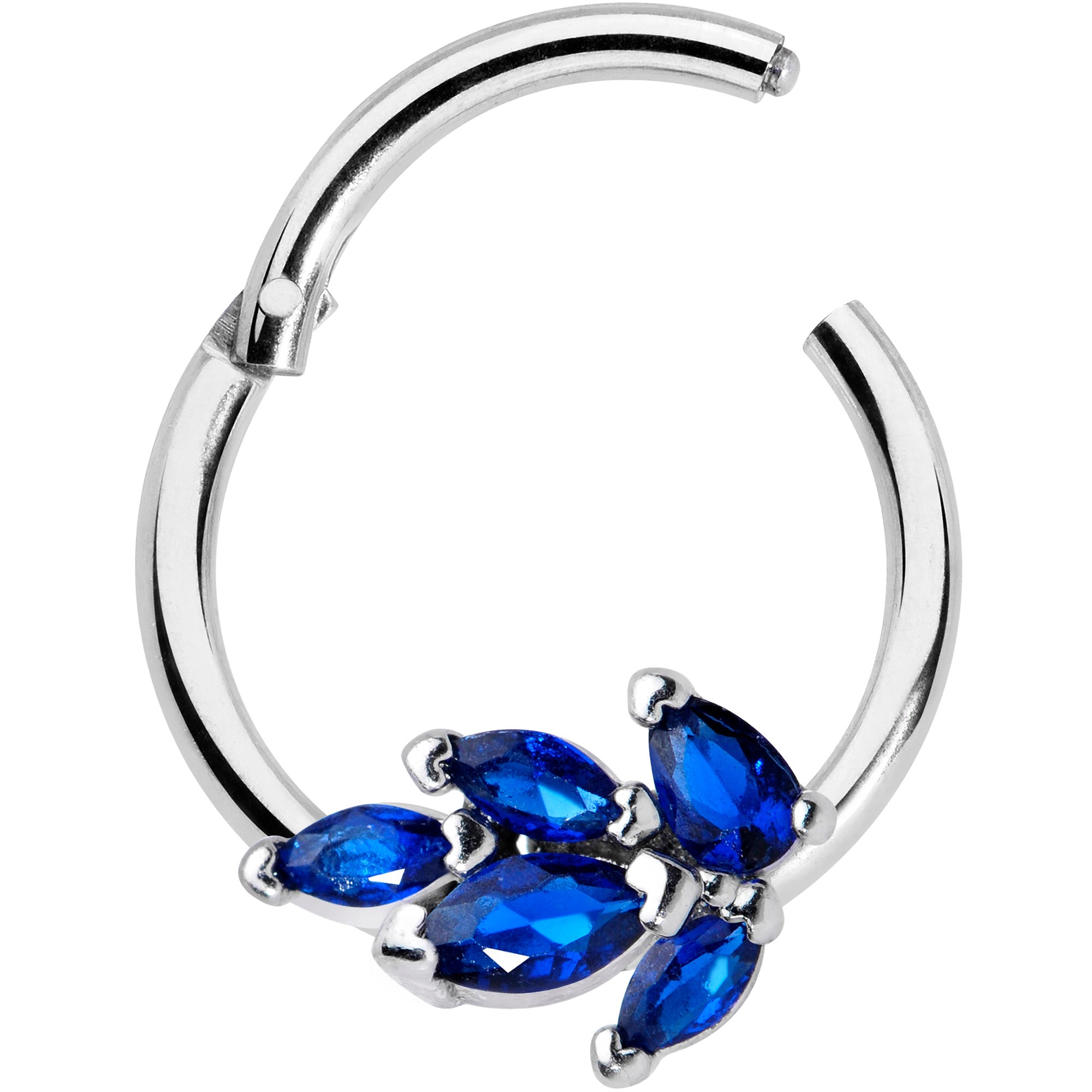 16 Gauge 3/8 Blue Gem Raindrop Hinged Segment Ring