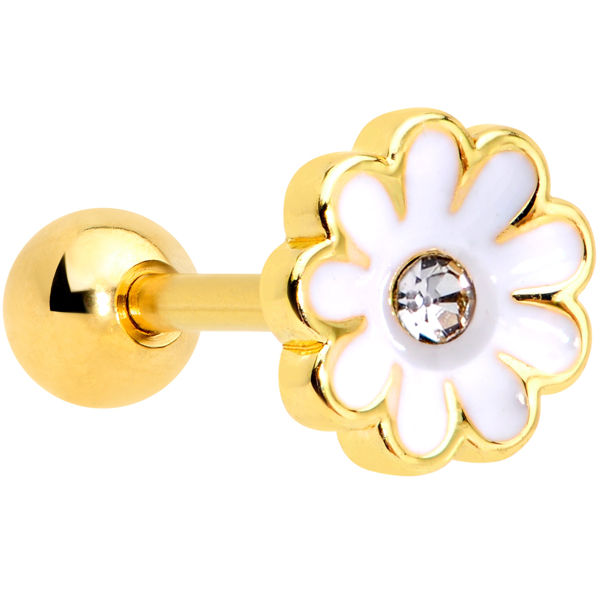 16 Gauge 1/4 Clear Gem Gold Tone Daisy Flower Cartilage Tragus Earring