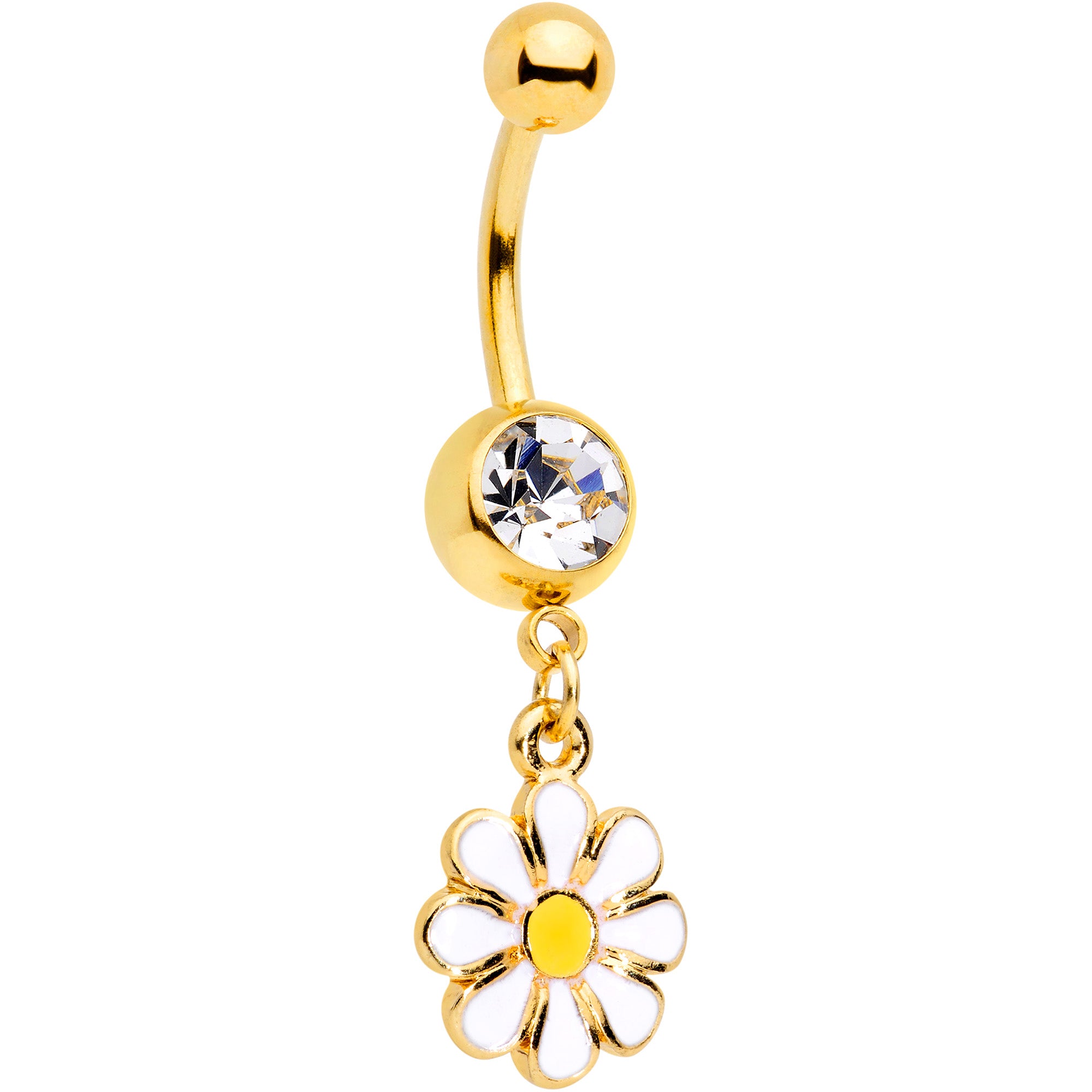 Clear Gem Gold Tone Happy Hippie Daisy Flower Dangle Belly Ring