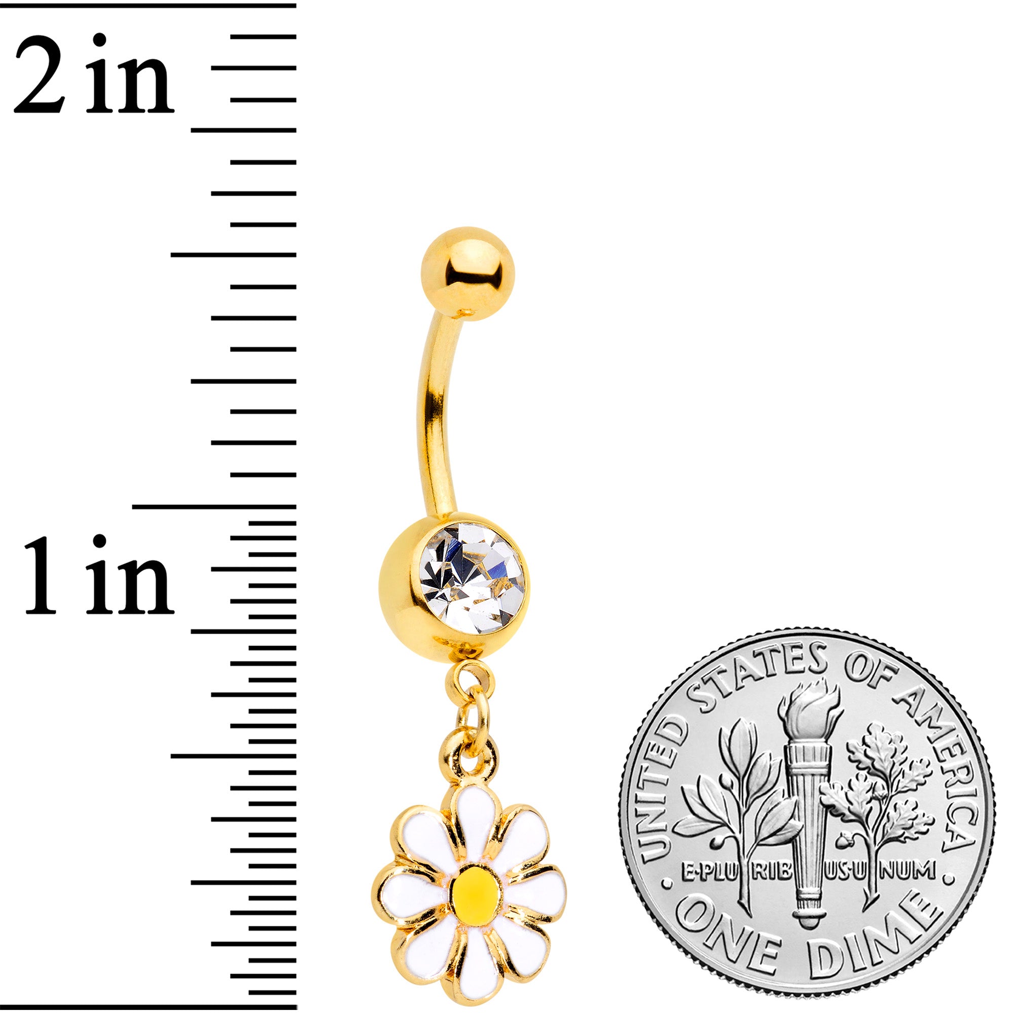 Clear Gem Gold Tone Happy Hippie Daisy Flower Dangle Belly Ring