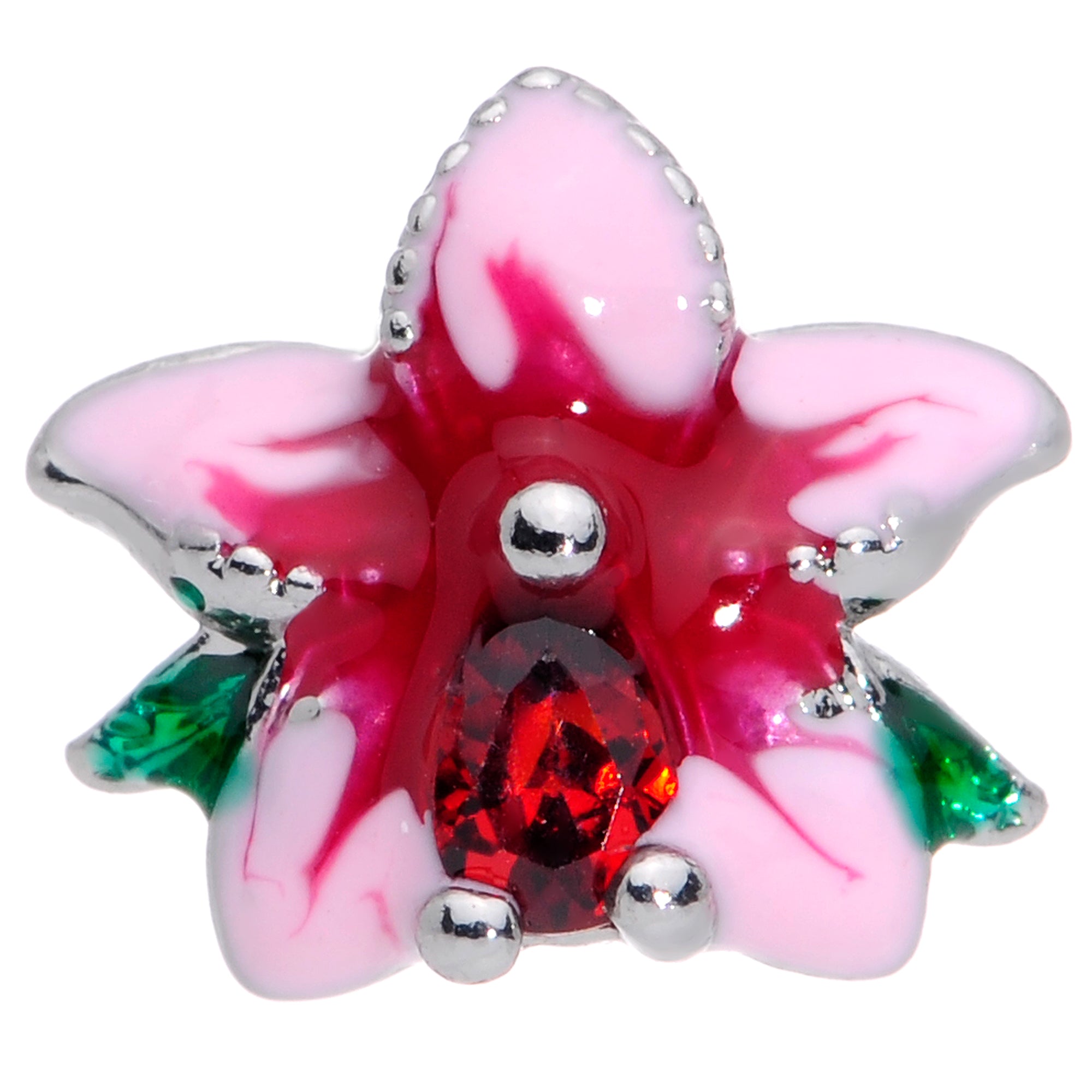 16 Gauge 5/16 Red Gem Exotic Flower Labret Monroe Tragus