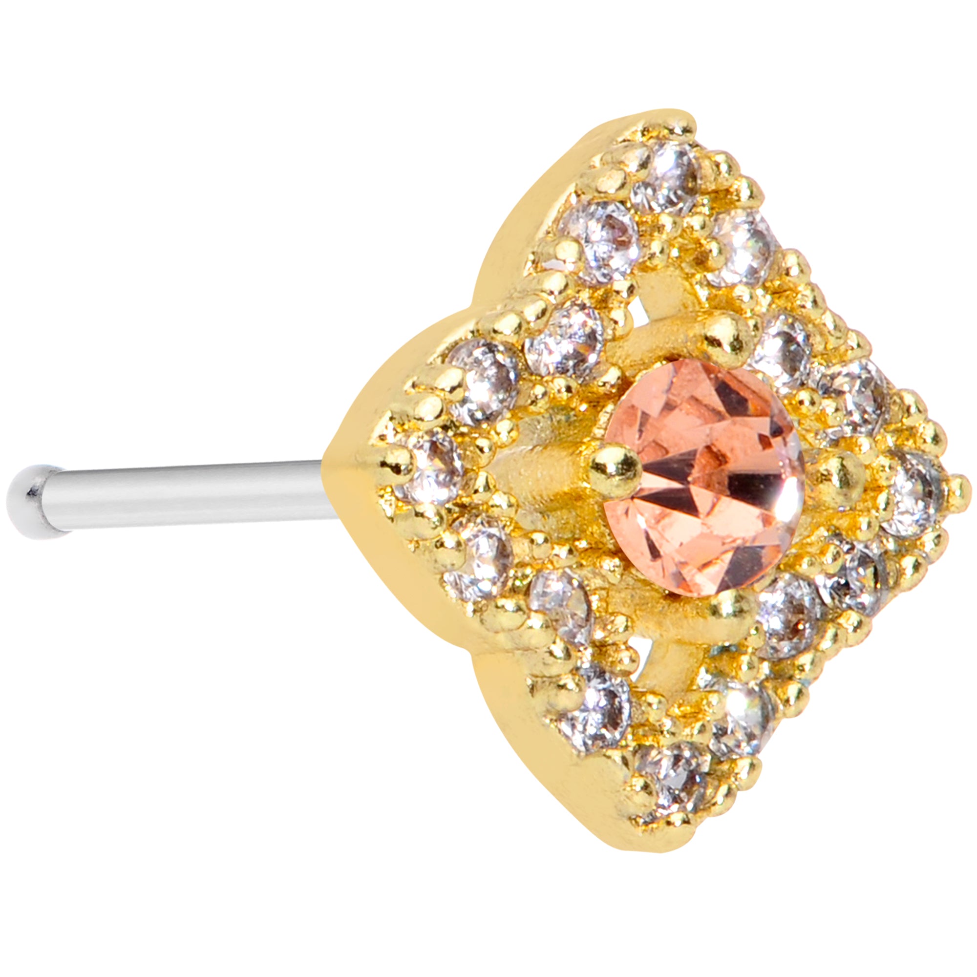 20 Gauge 1/4 Clear CZ Gem Gold Tone Rhombus Royale Nose Bone