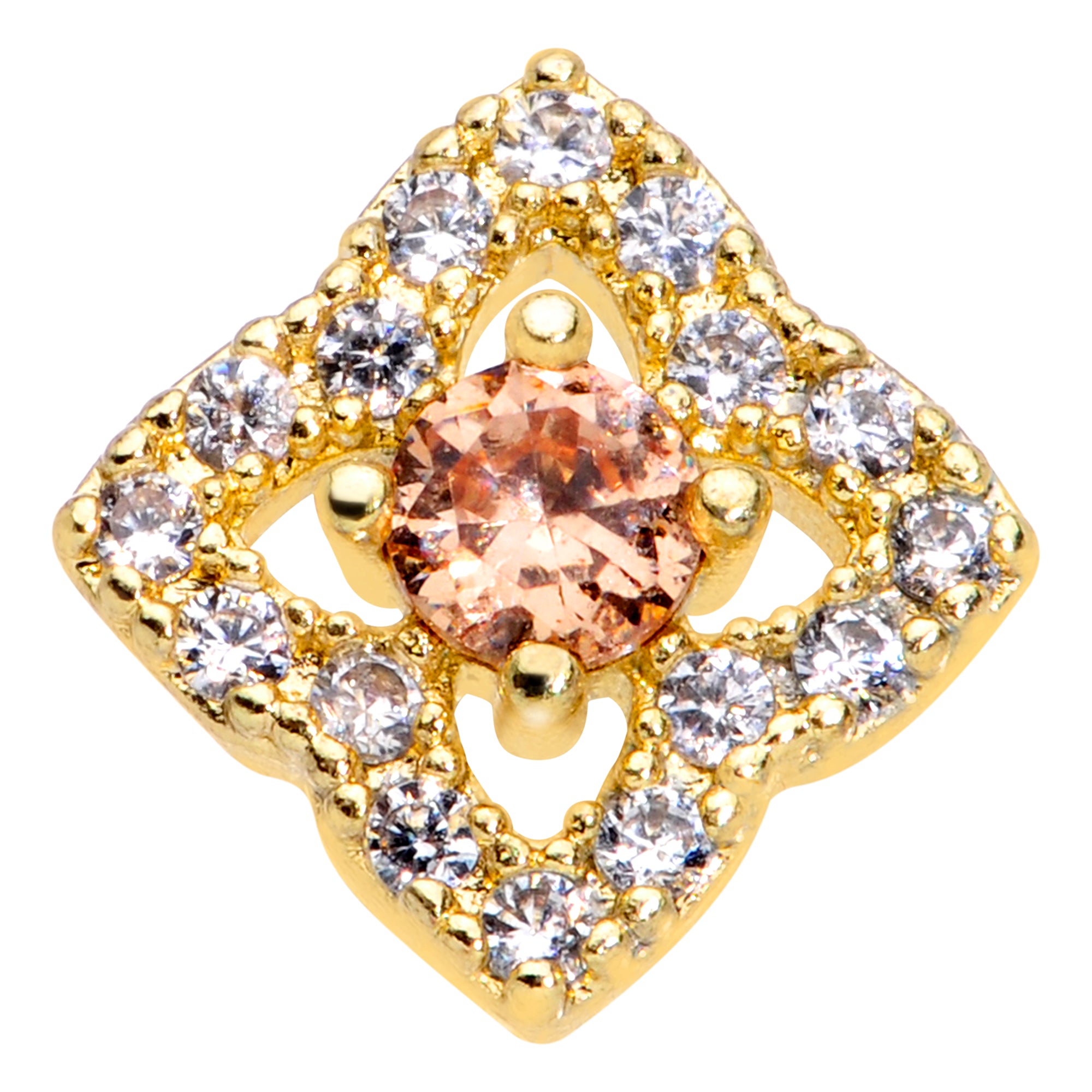 20 Gauge 1/4 Clear CZ Gem Gold Tone Rhombus Royale Nose Bone