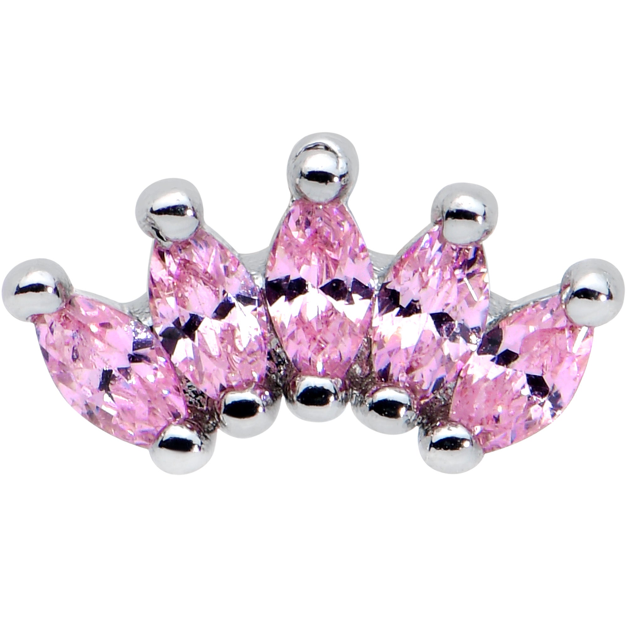 16 Gauge 1/4 Pink CZ Gem Crown Labret Monroe Tragus