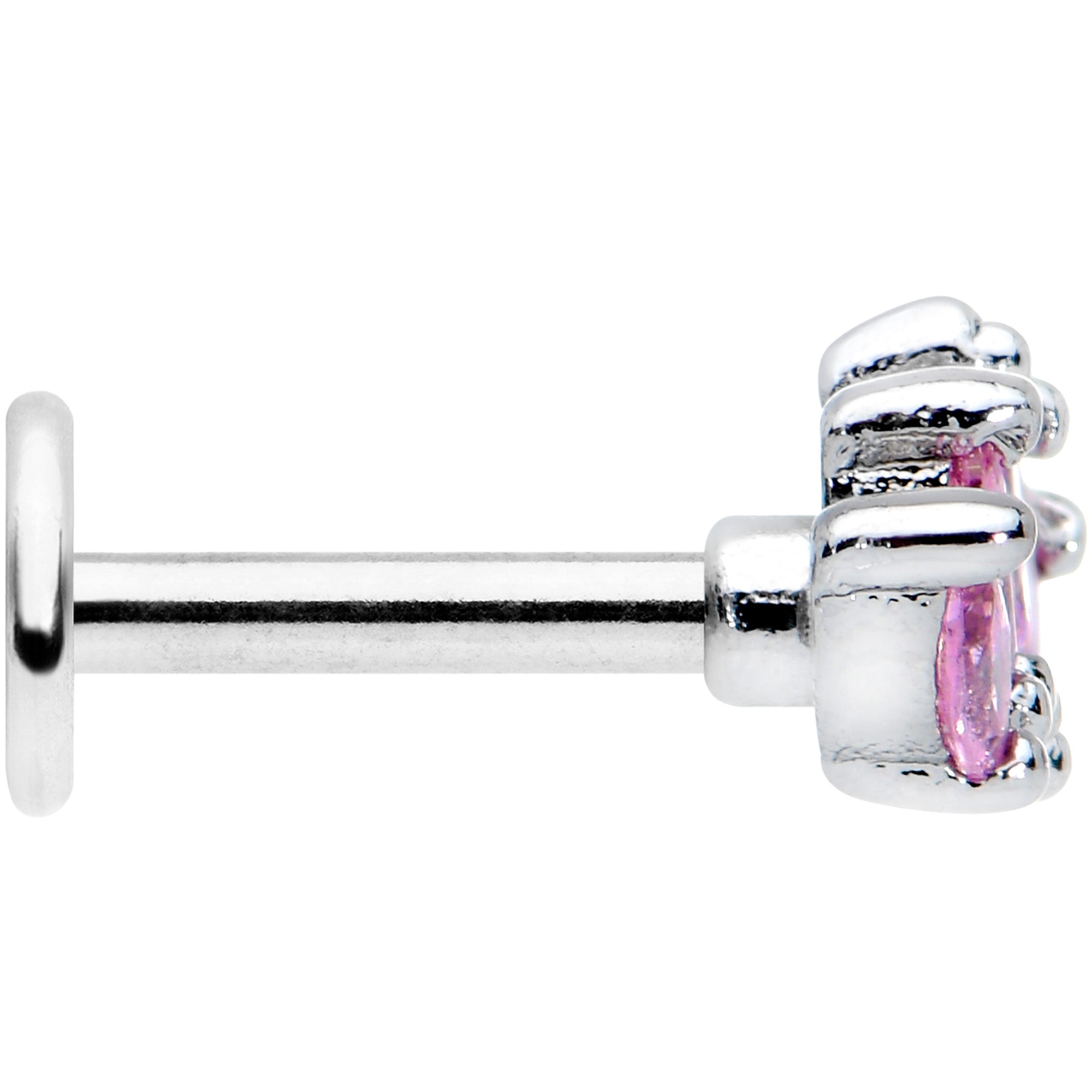 16 Gauge 1/4 Pink CZ Gem Crown Labret Monroe Tragus