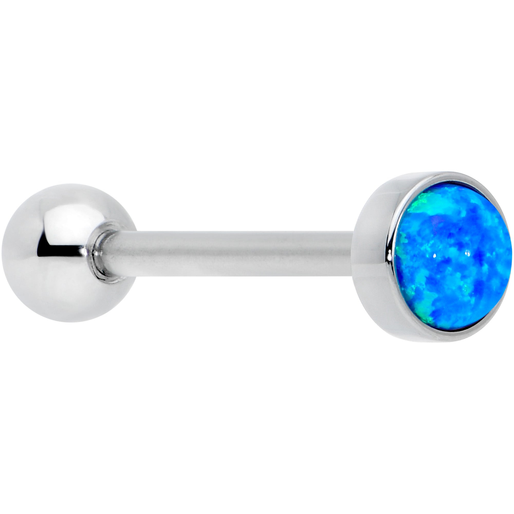 Blue Synthetic Opal Flat Top Barbell Tongue Ring