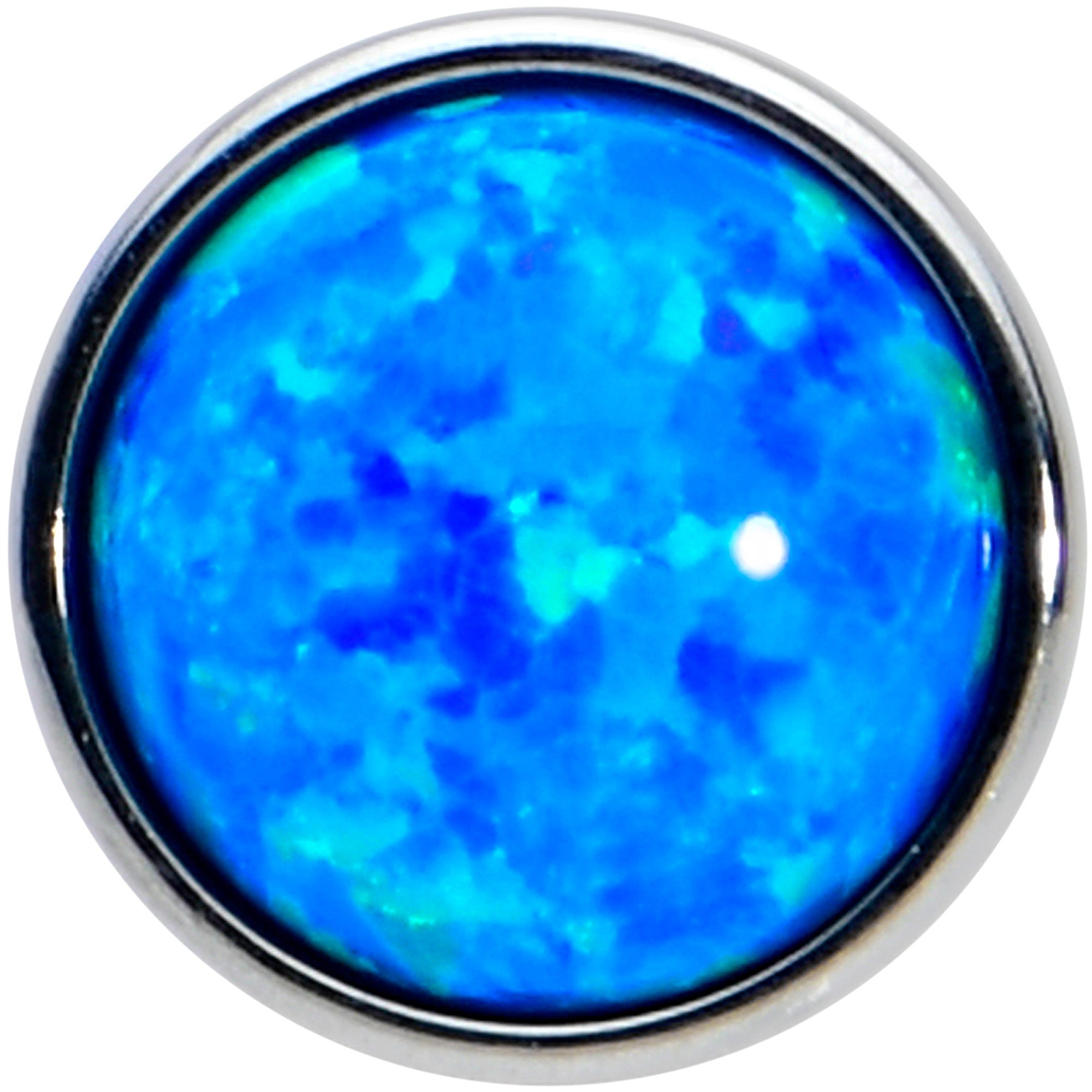 Blue Synthetic Opal Flat Top Barbell Tongue Ring