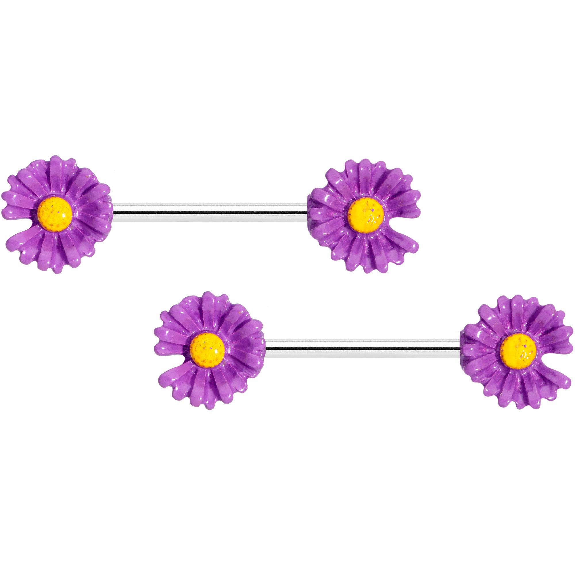 14 Gauge 5/8 Purple Daisy Flower Barbell Nipple Ring Set