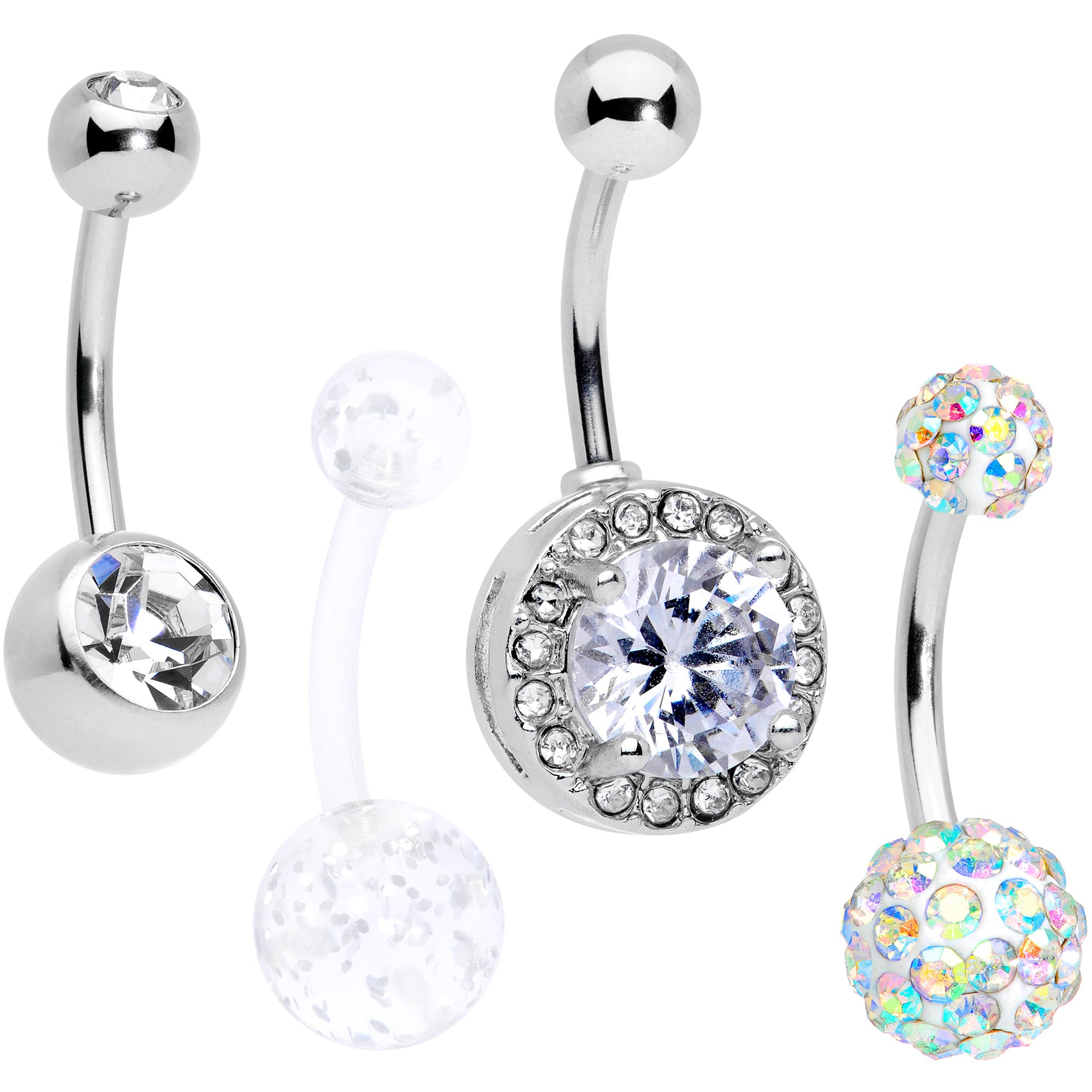 Clear Aurora Gem UV Glow Disco Belly Ring Set of 4