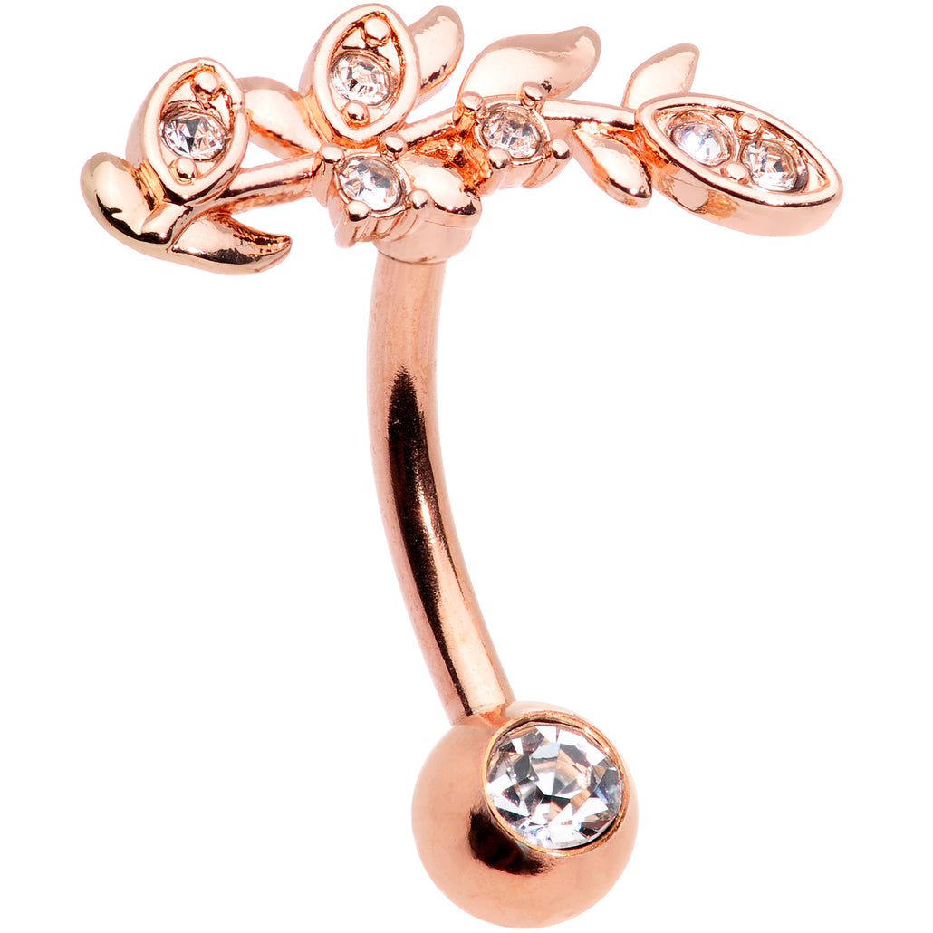 Clear Gem Rose Gold Tone Branch Leaf Belly Ring