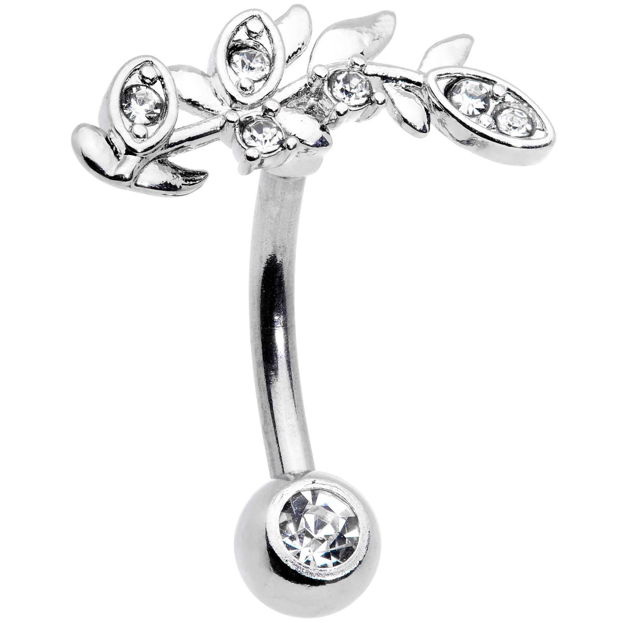 Clear Gem Branch Leaf Belly Ring