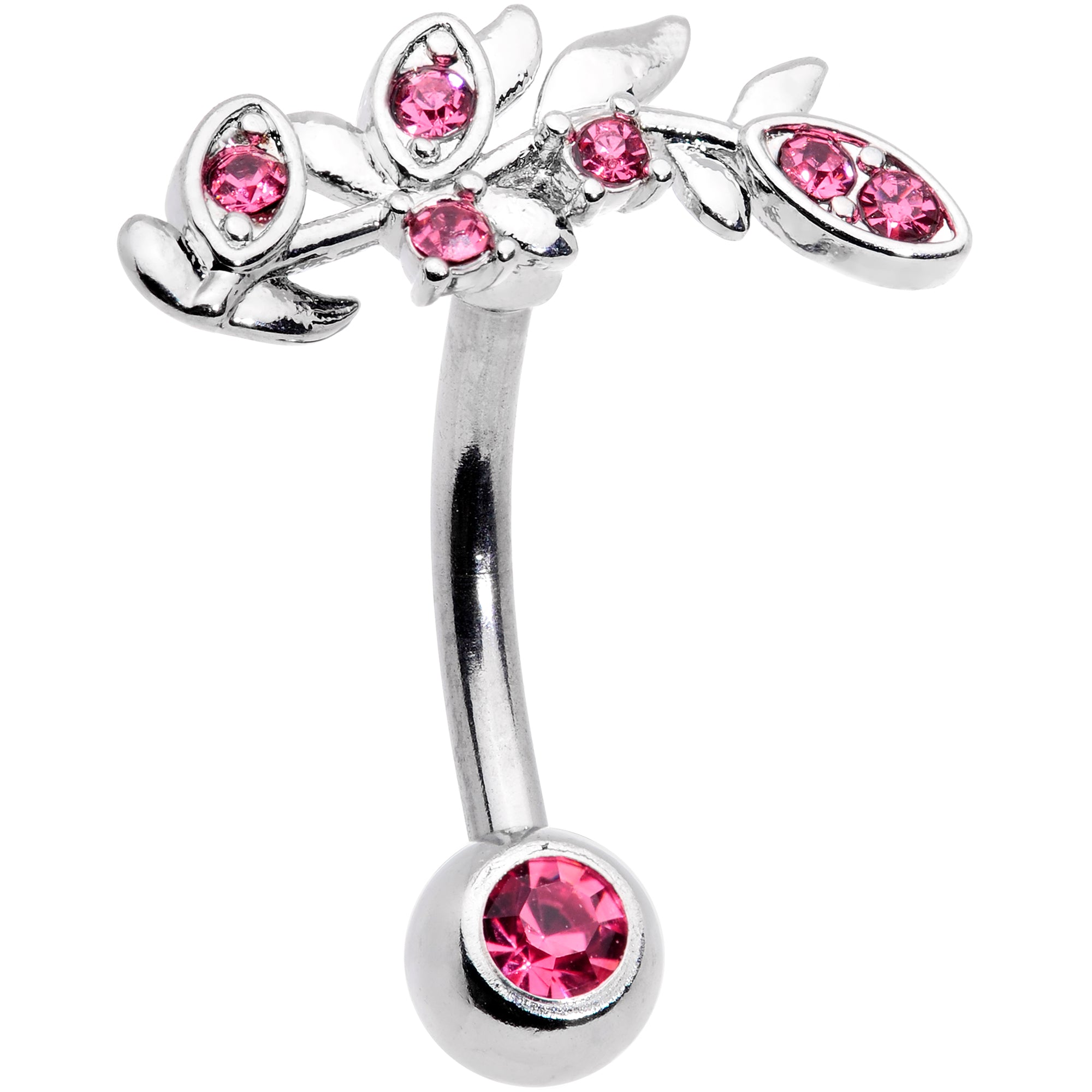 Pink Gem Branch Leaf Belly Ring