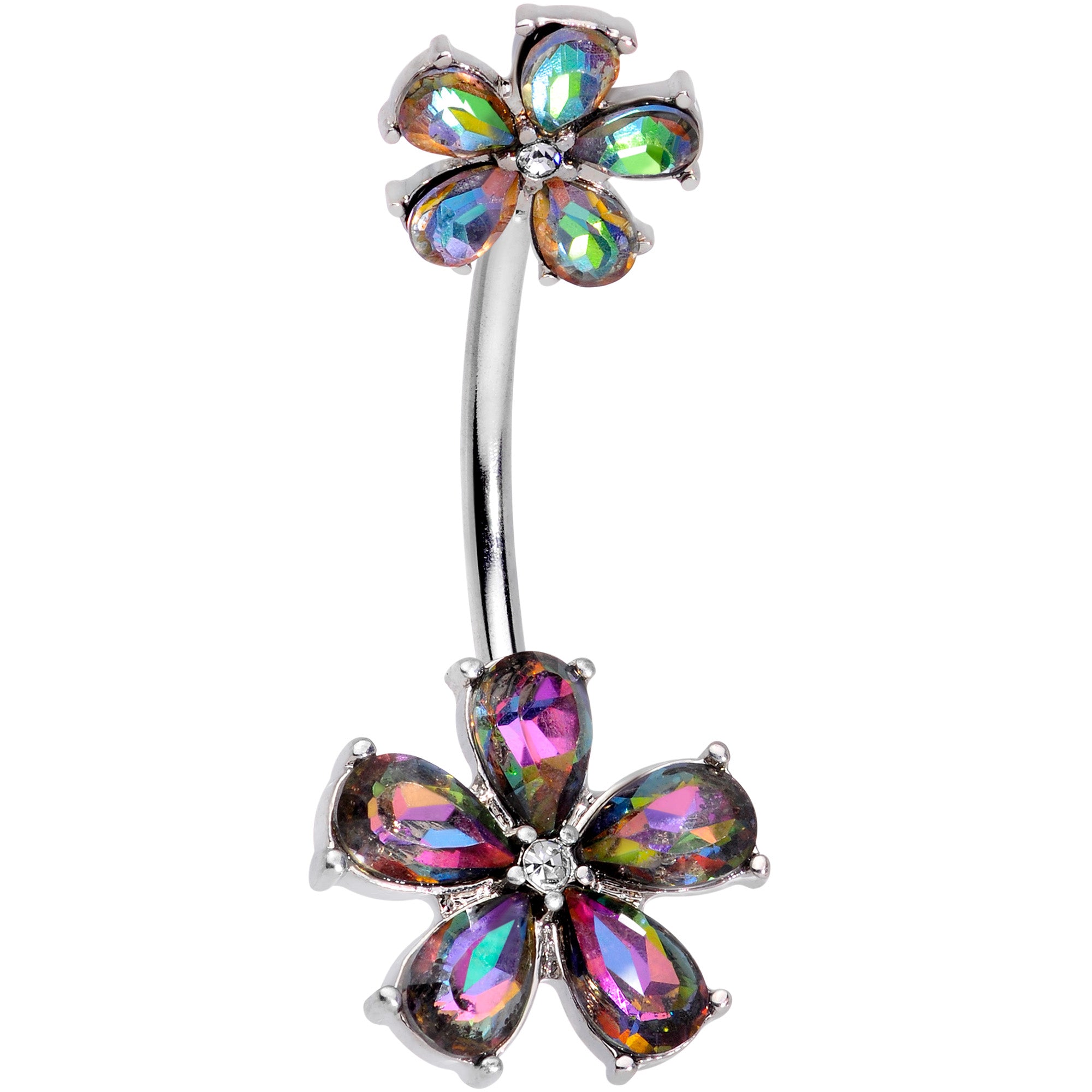 Dark Aurora Gem Fabulous Flowers Double Mount Belly Ring