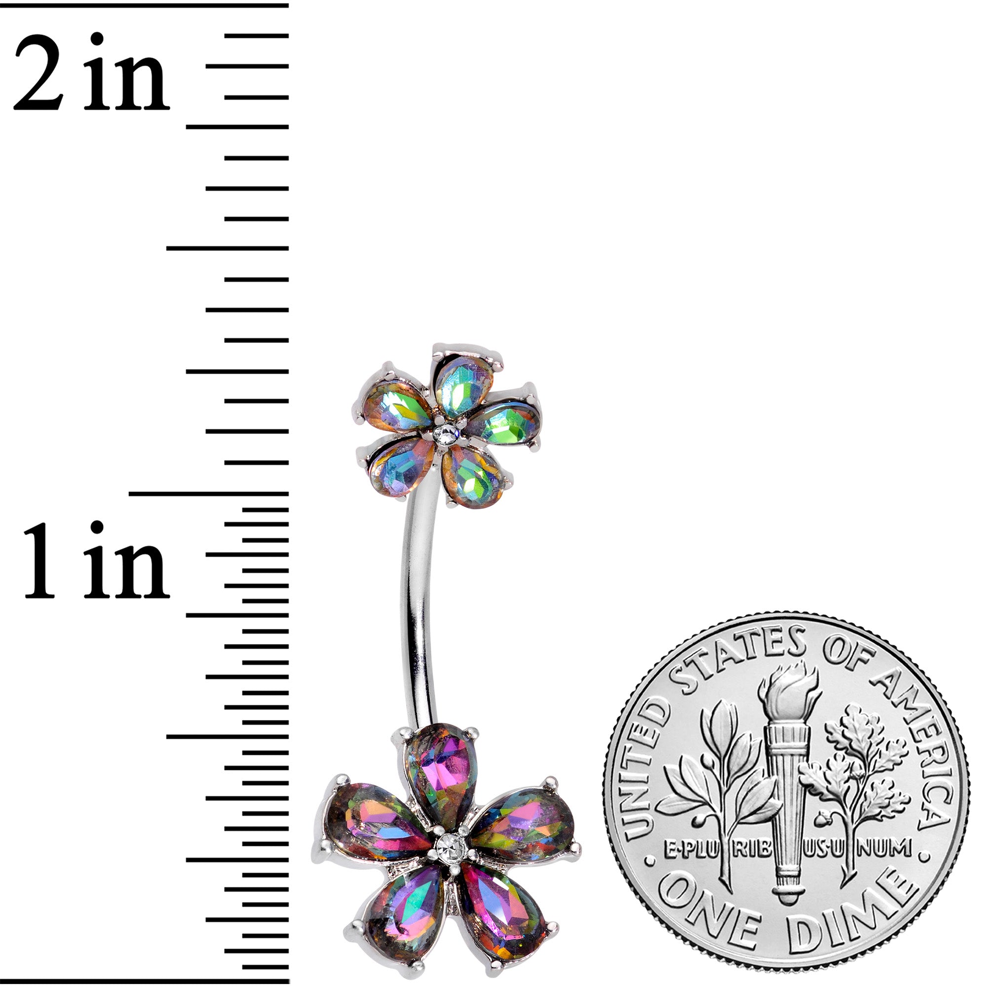 Dark Aurora Gem Fabulous Flowers Double Mount Belly Ring