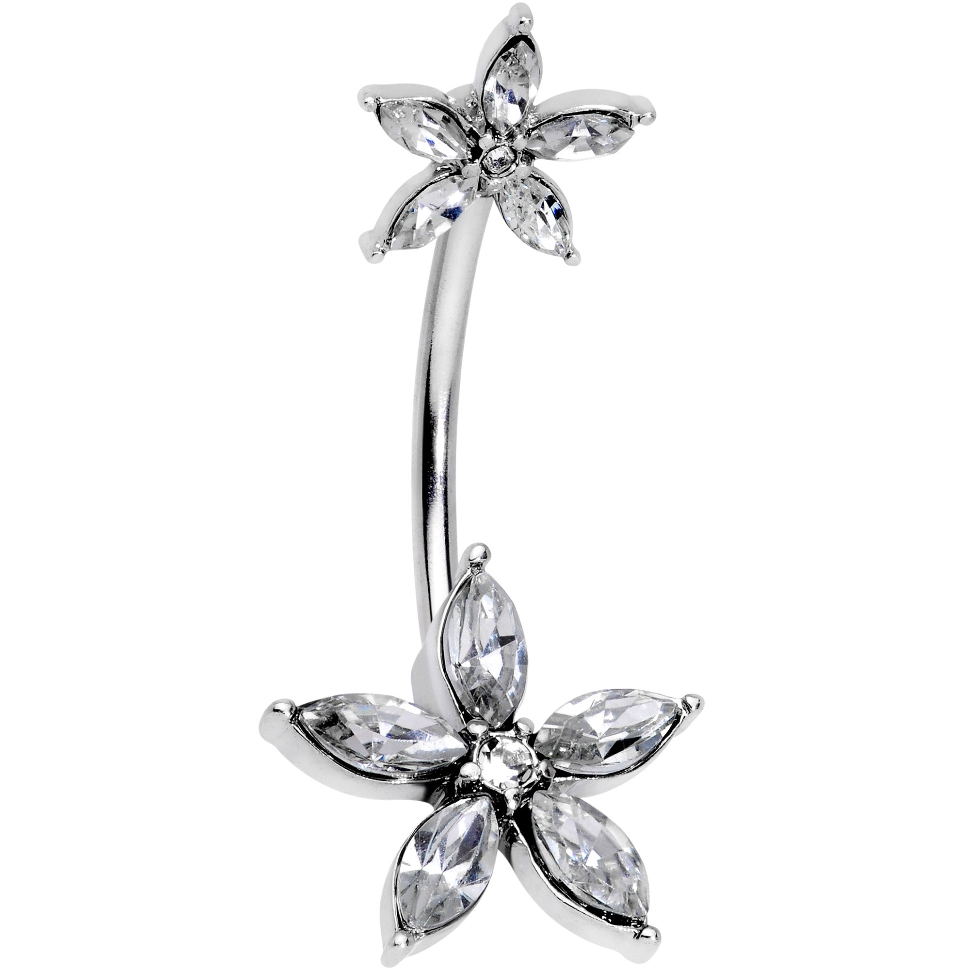 Clear Gem Starry Flower Double Mount Belly Ring