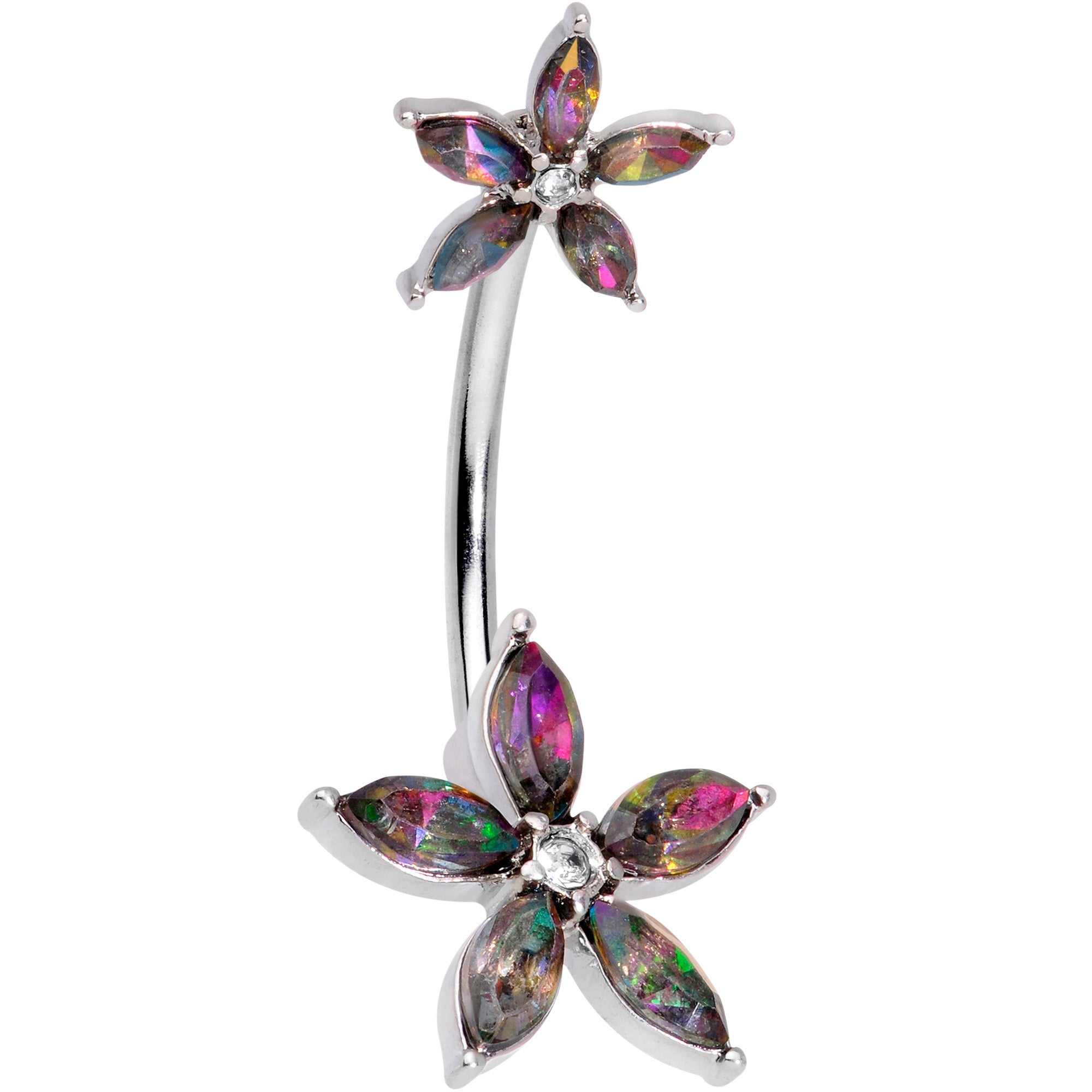 Dark Aurora Clear Gem Starry Flower Double Mount Belly Ring