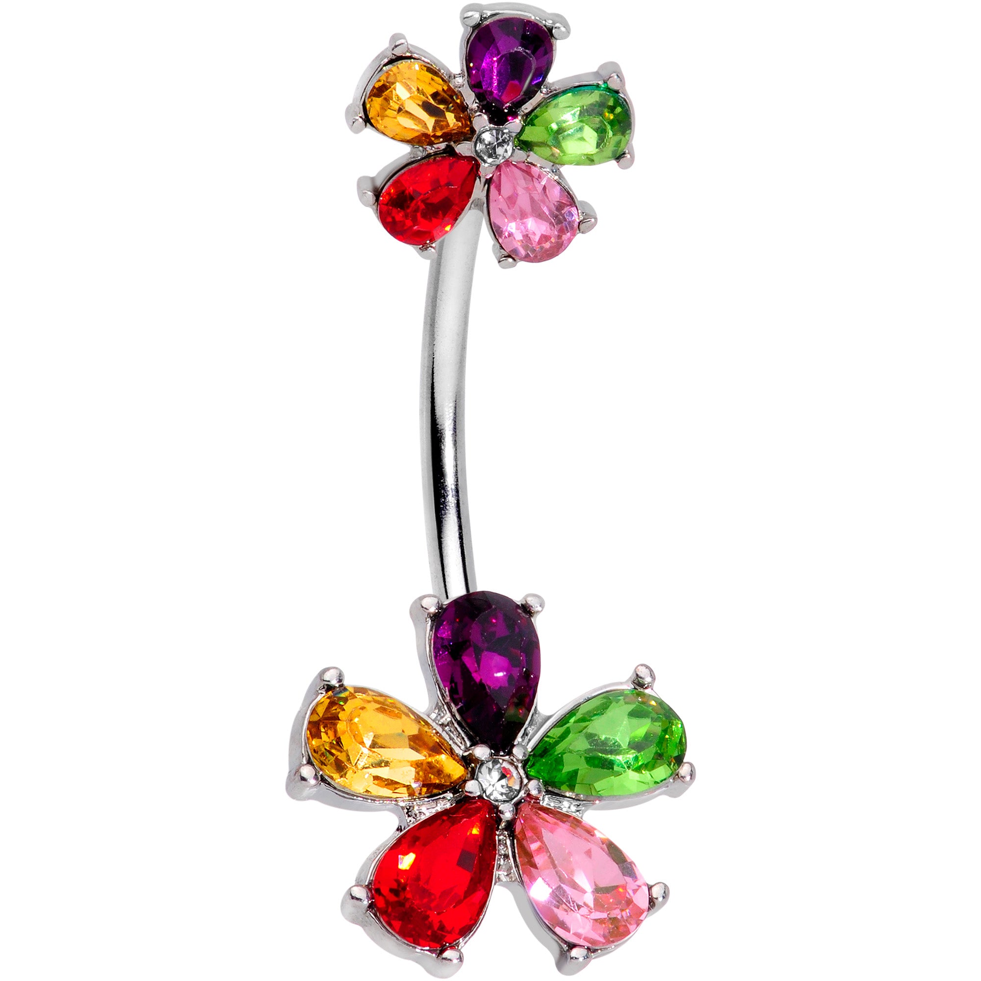 Rainbow Gem Fabulous Flowers Double Mount Belly Ring