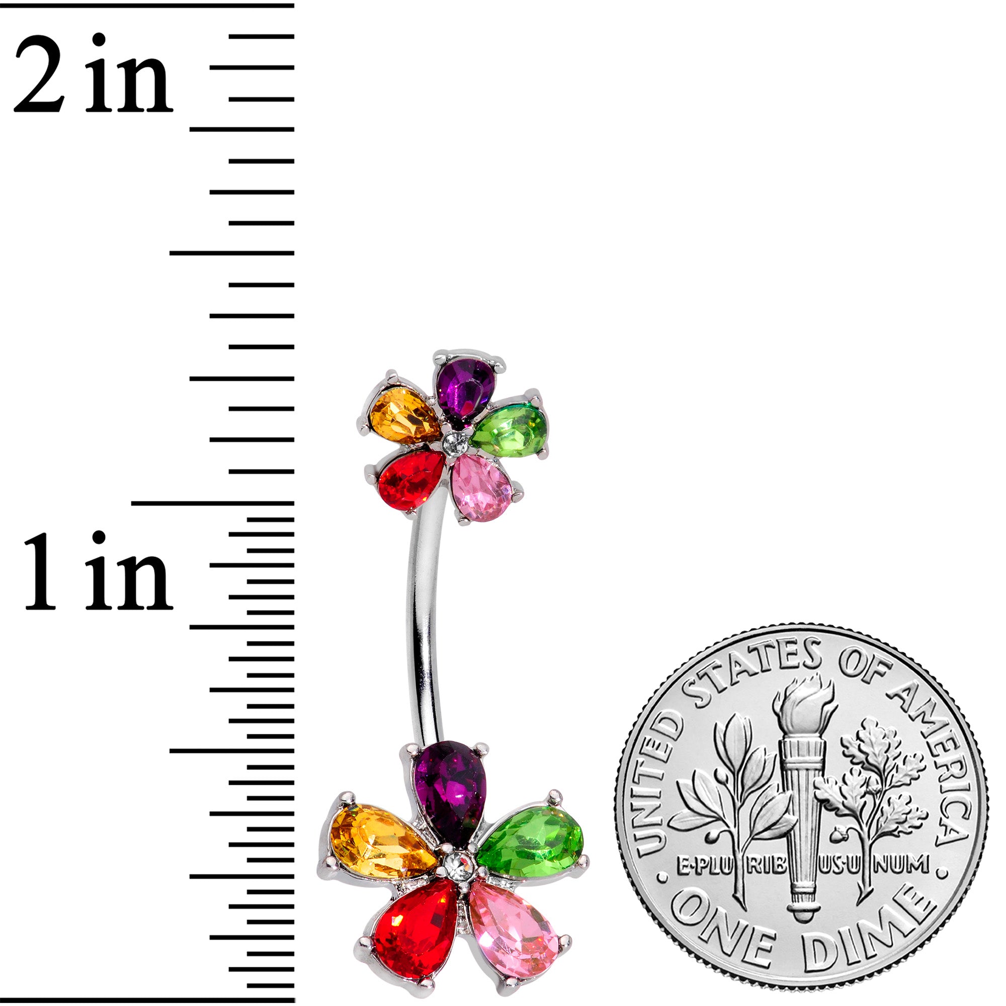 Rainbow Gem Fabulous Flowers Double Mount Belly Ring