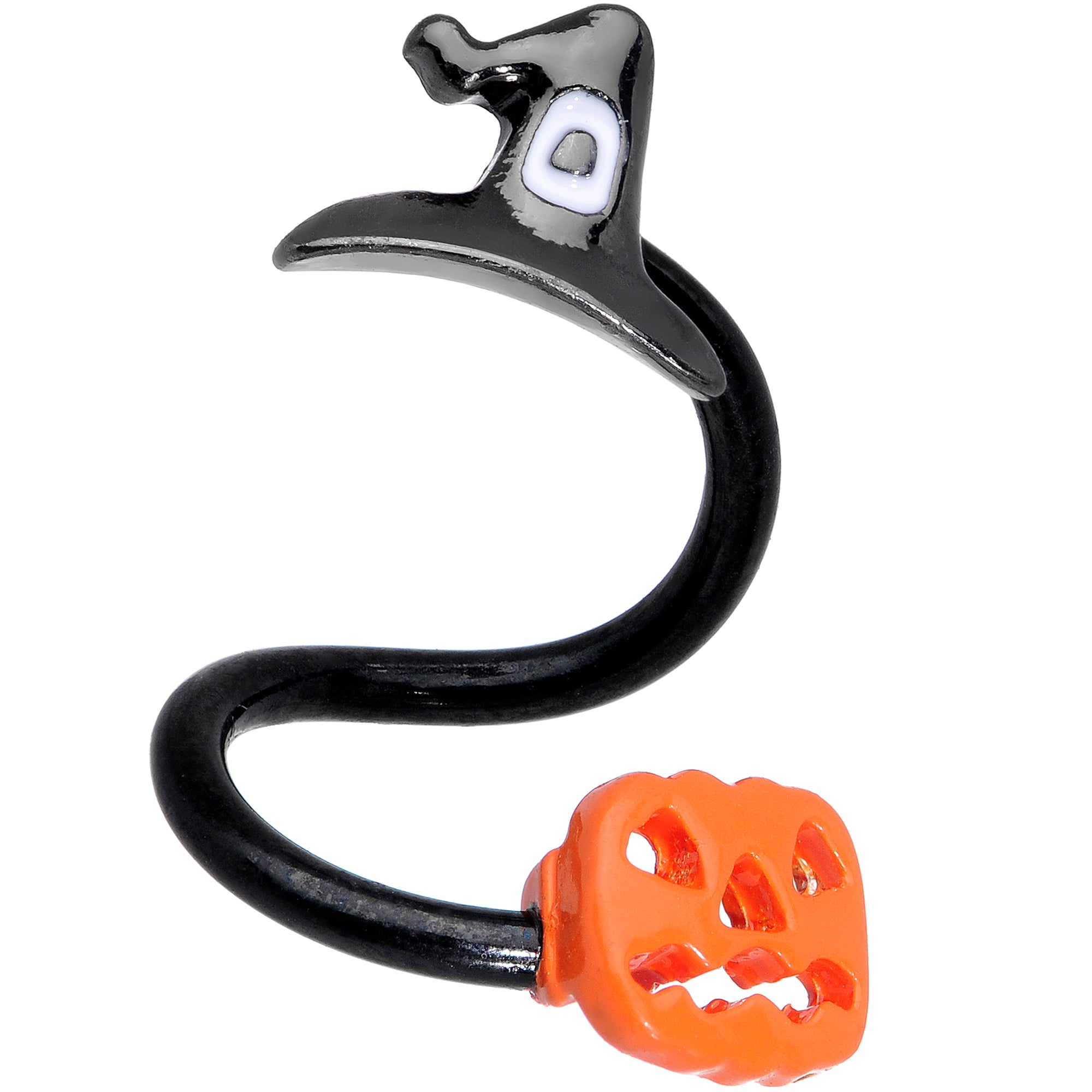 14 Gauge 3/8 Black Witch Cap Pumpkin Halloween Spiral Twister Belly Ring