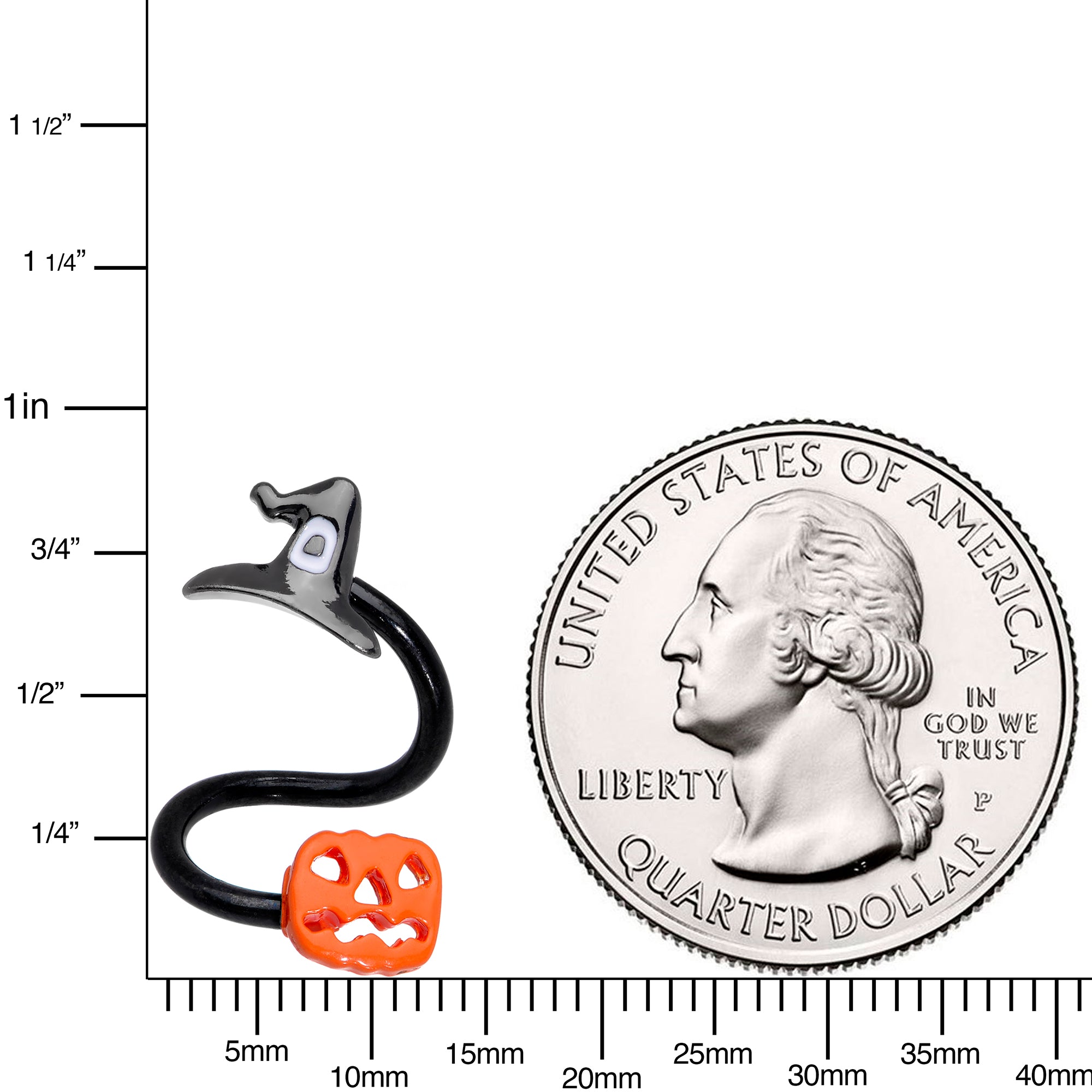 14 Gauge 3/8 Black Witch Cap Pumpkin Halloween Spiral Twister Belly Ring