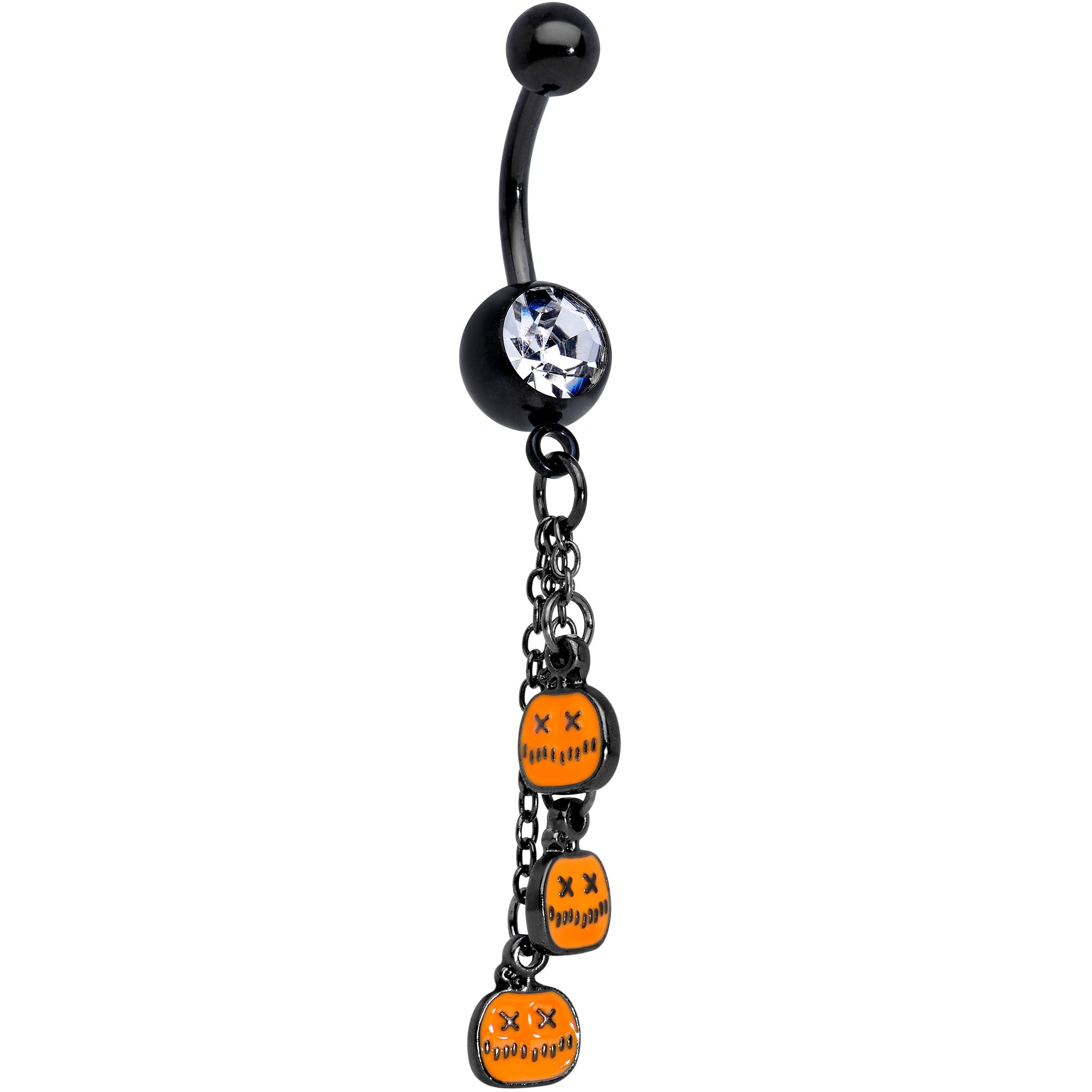 Clear Gem Black Pumpkin Halloween Chain Dangle Belly Ring