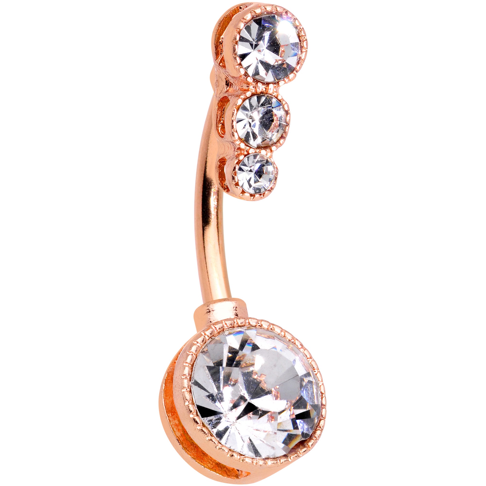 Clear CZ Gem Rose Gold Tone Elegance Belly Ring Set of 3