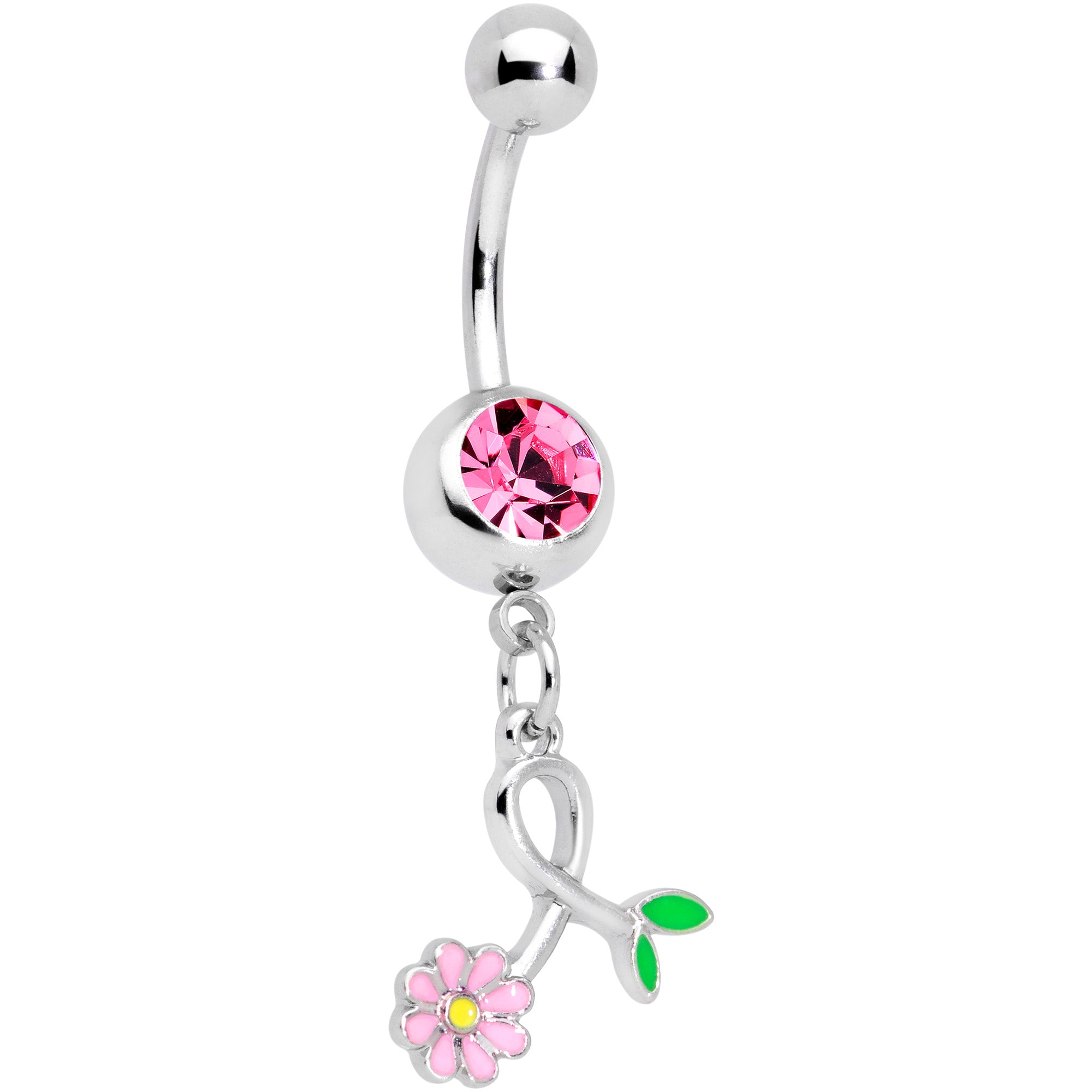 Pink Gem Daisy Curl Flower Dangle Belly Ring