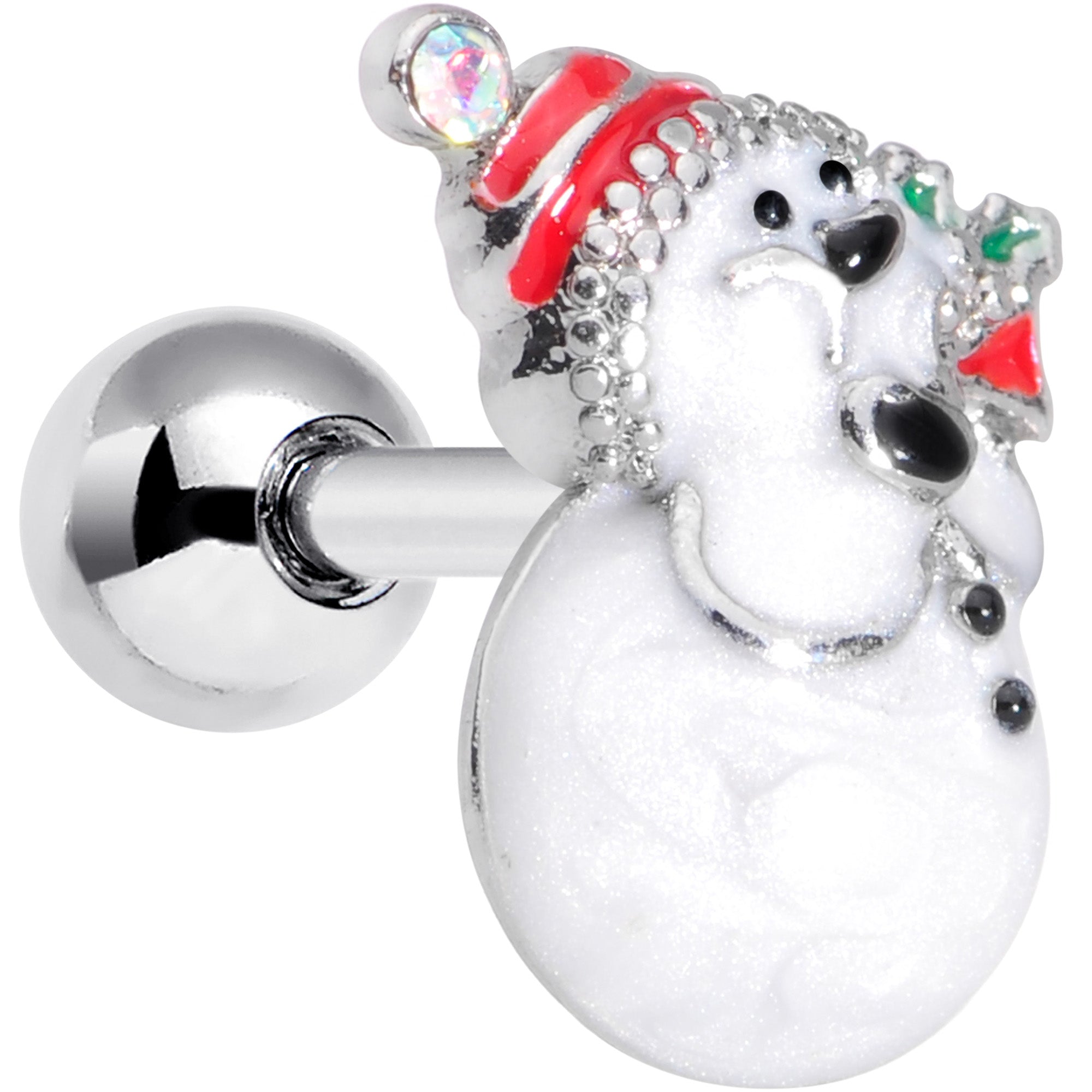 16 Gauge 1/4 Aurora Gem Snowman Christmas Cartilage Tragus Earring