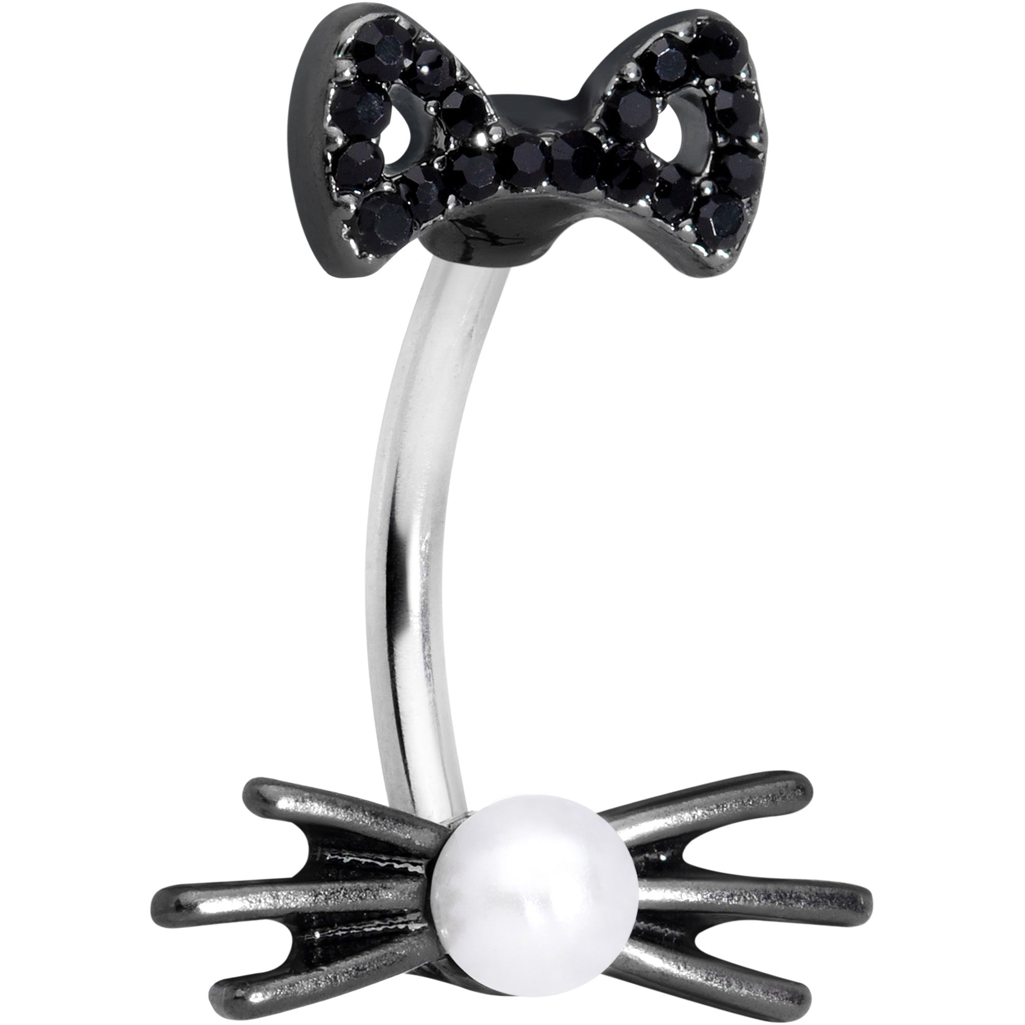 Black Gem White Orb Black Cat Halloween Double Mount Belly Ring