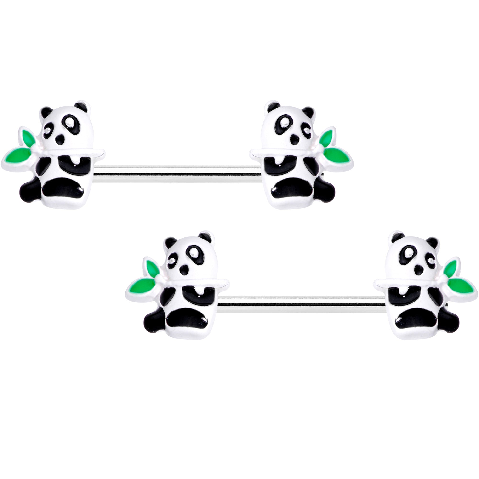 14 Gauge 9/16 Pretty Panda Bear Barbell Nipple Ring Set