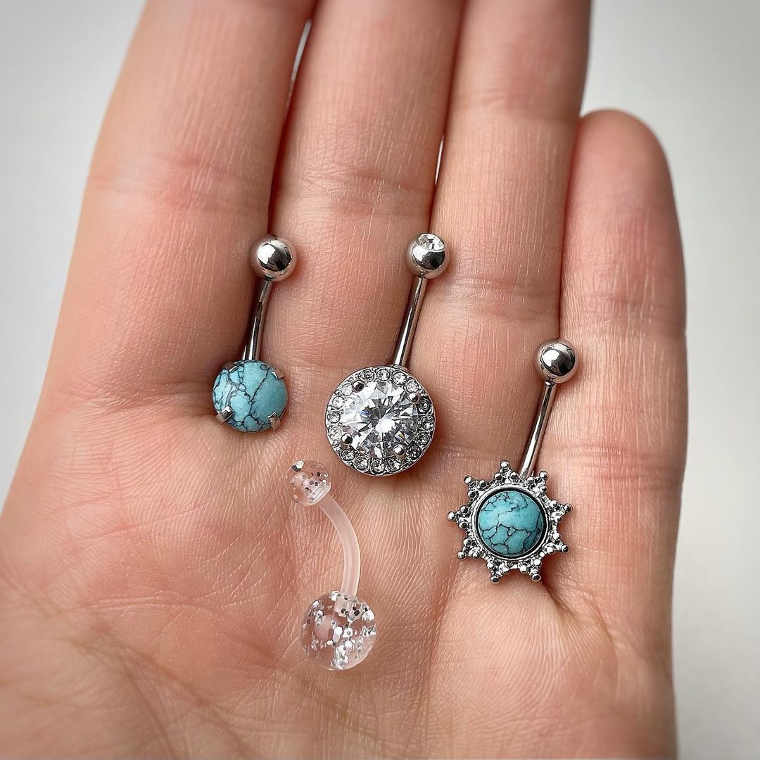 Clear Gem Faux Turquoise UV Glow Belly Ring Set of 4