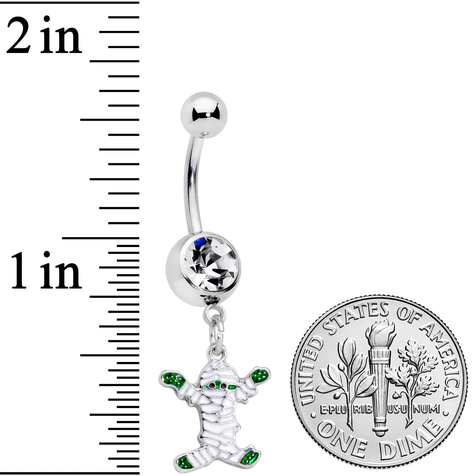 Clear Gem White Green Mummy Halloween Dangle Belly Ring