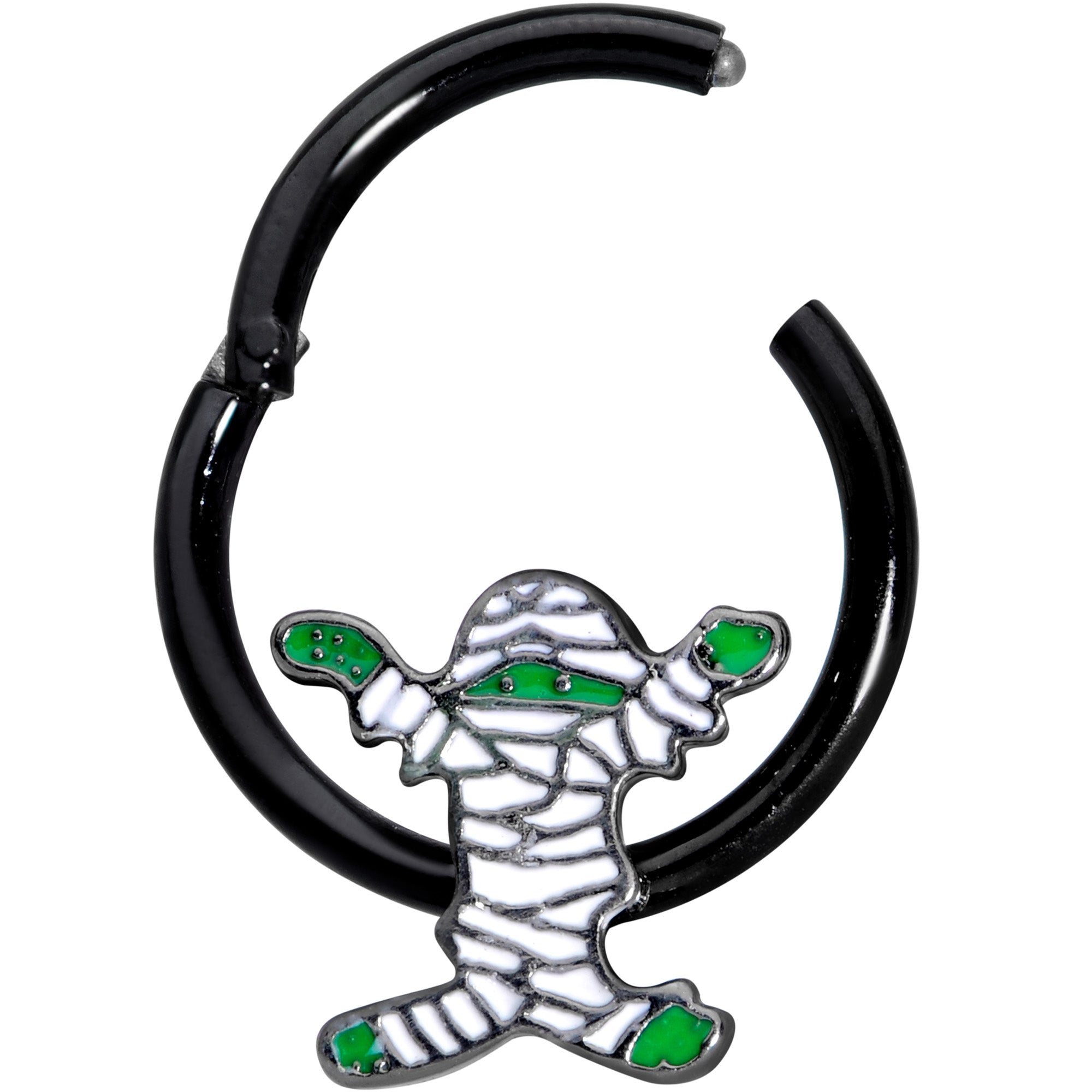 16 Gauge 3/8 White Green Mummy Black Halloween Hinged Segment Ring