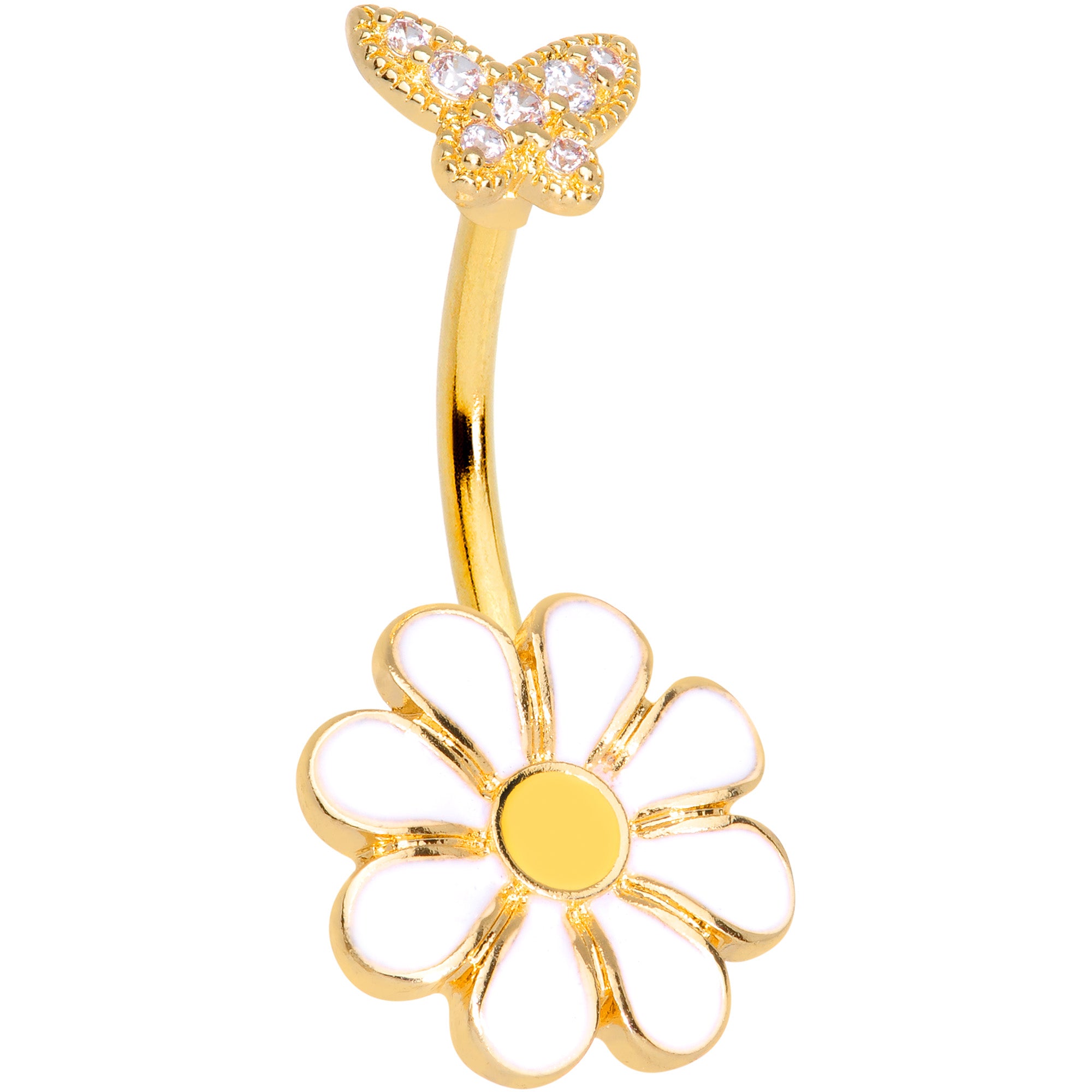 Clear Gem Gold Tone Butterfly Daisy Flower Belly Ring