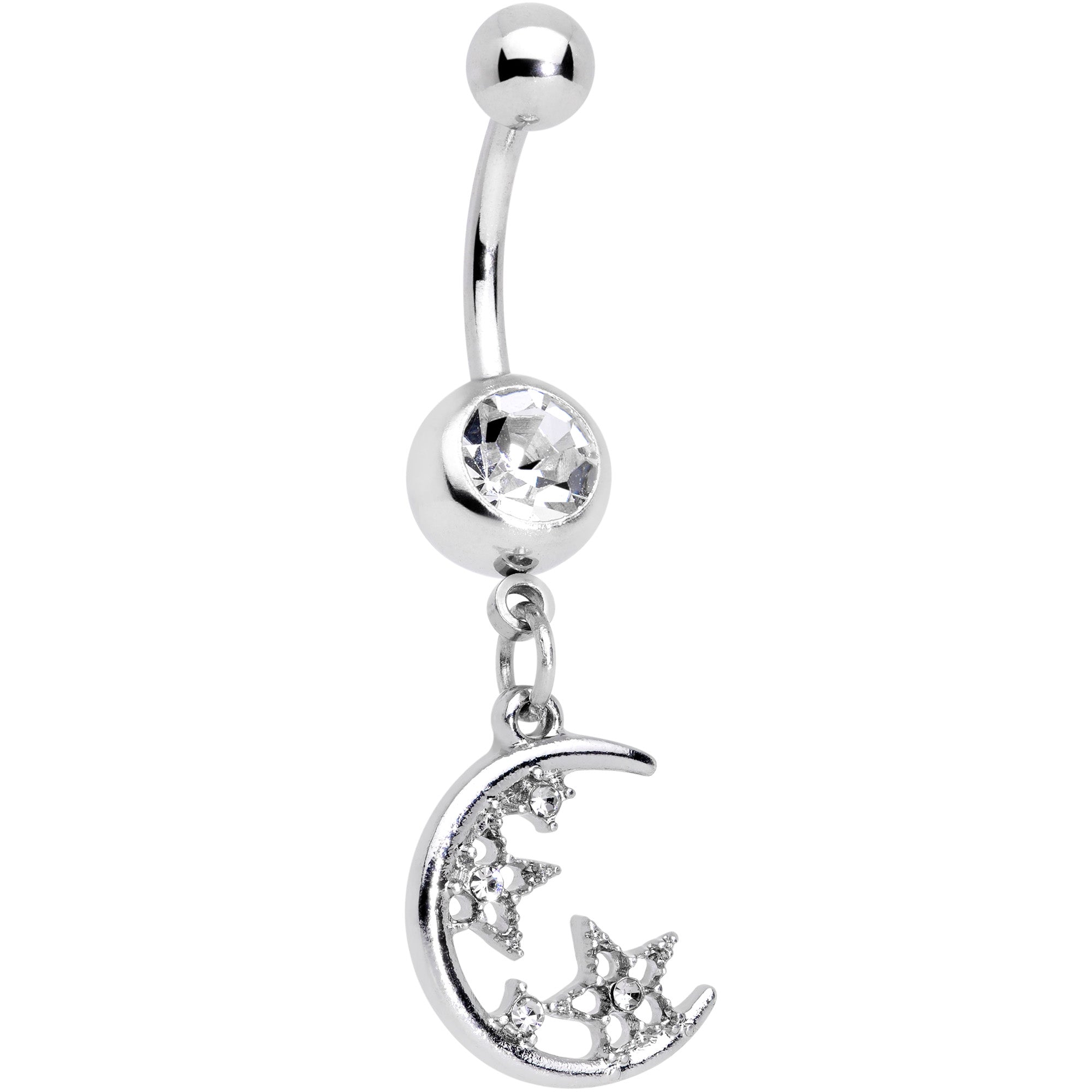 Clear Gem Star Moon Dangle Twister Blue Belly Ring Set of 3