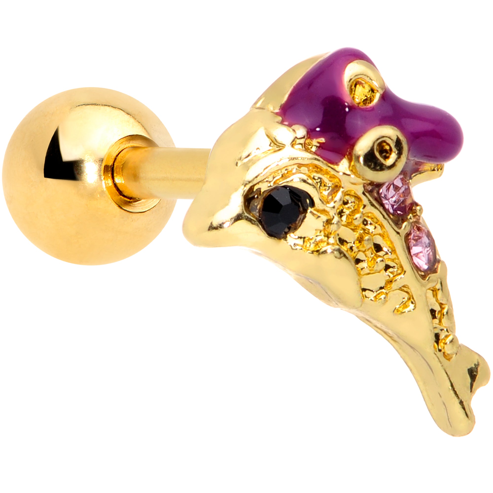 16 Gauge 1/4 Purple Gem Gold Tone Dainty Dolphin Cartilage Tragus