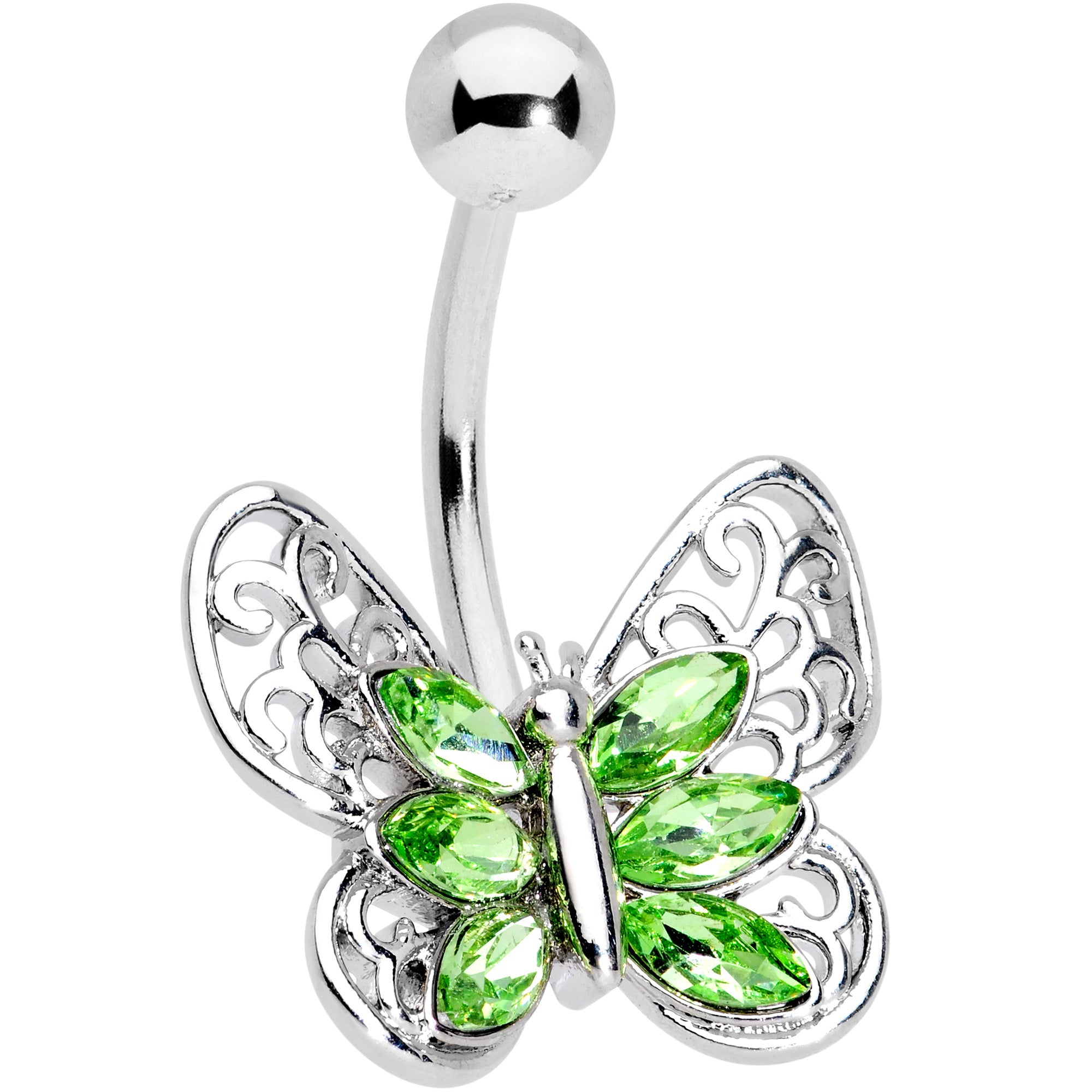 Green Gem Lacy Butterfly Belly Ring