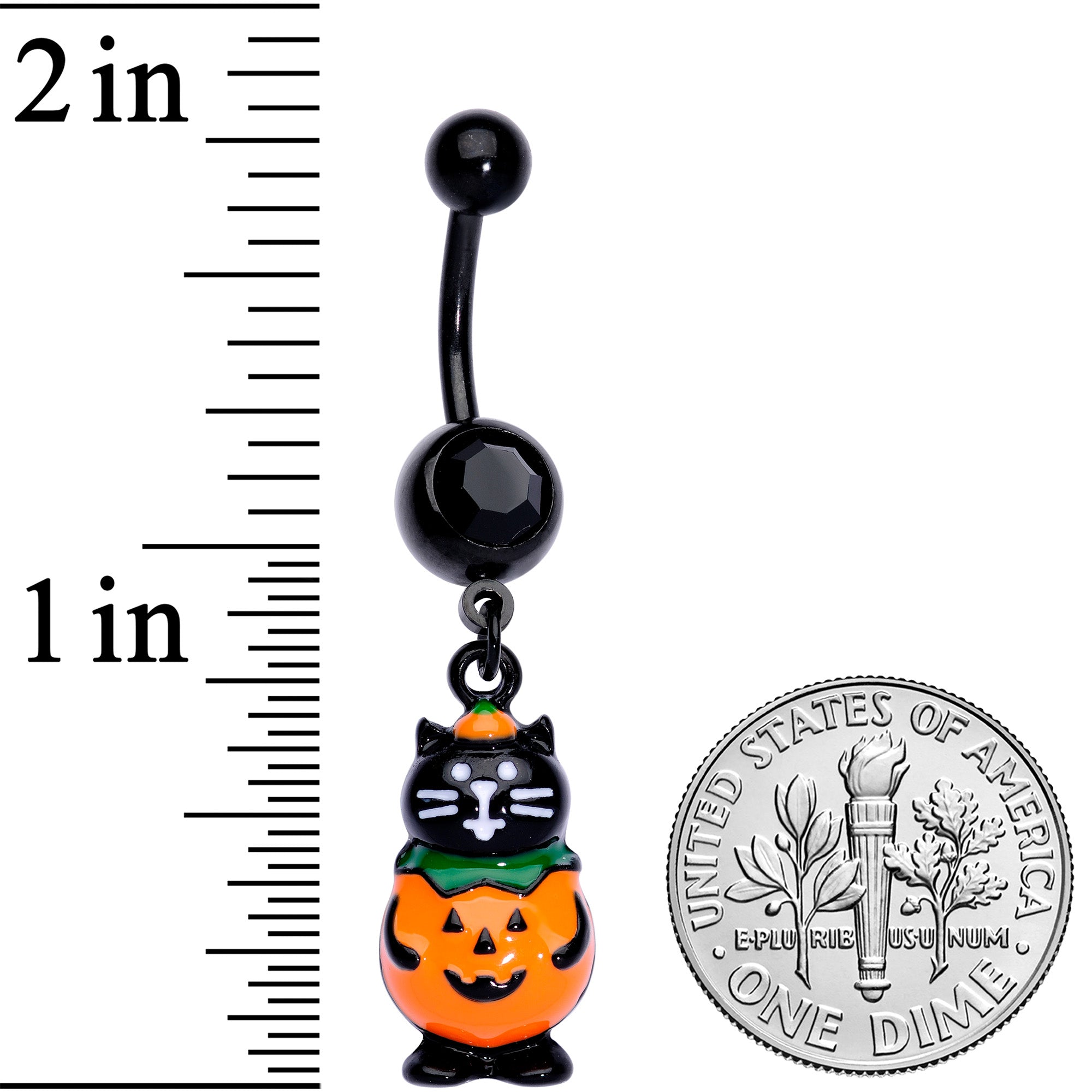 Black Gem Black Cat Surprise Pumpkin Halloween Dangle Belly Ring