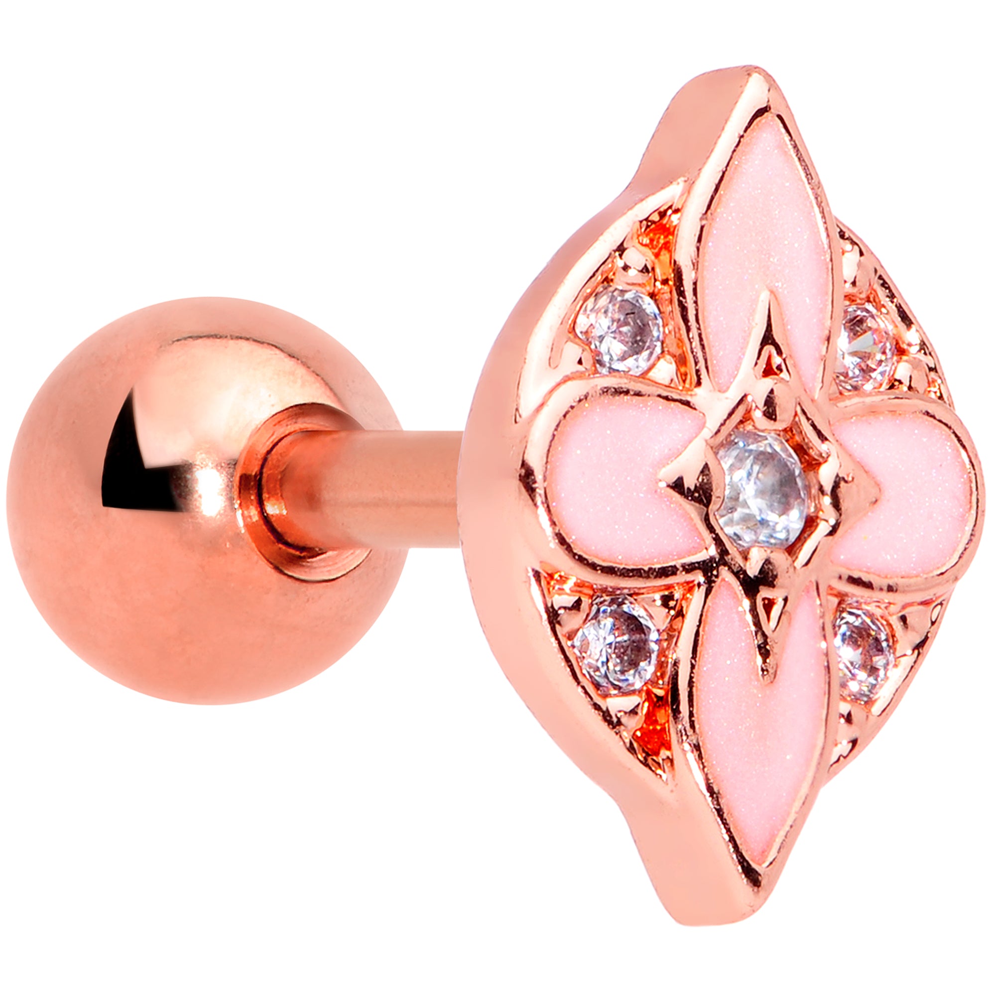 16 Gauge 1/4 Clear Gem Rose Gold Tone Pink Cross Cartilage Tragus