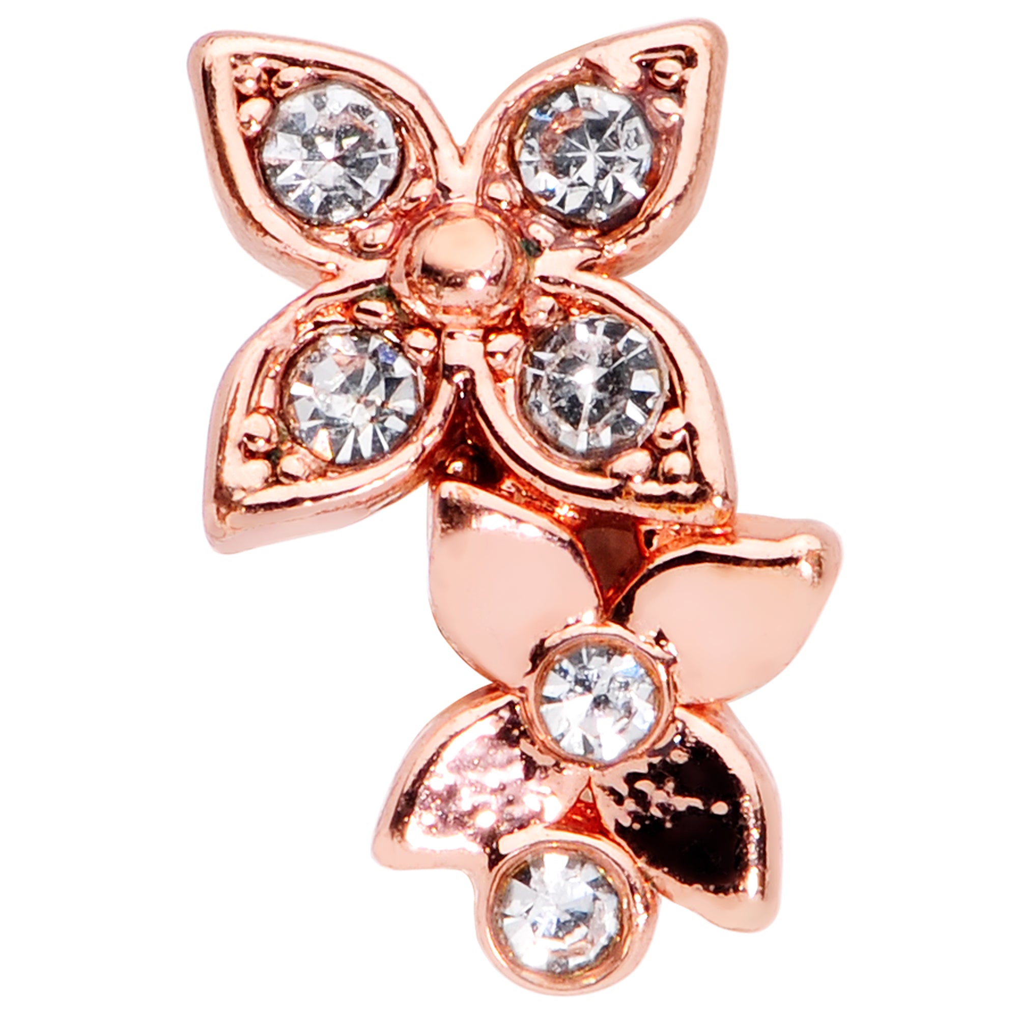 20 Gauge 5/16 Clear Gem Rose Gold Tone Glam Butterfly Flower Nose Hoop