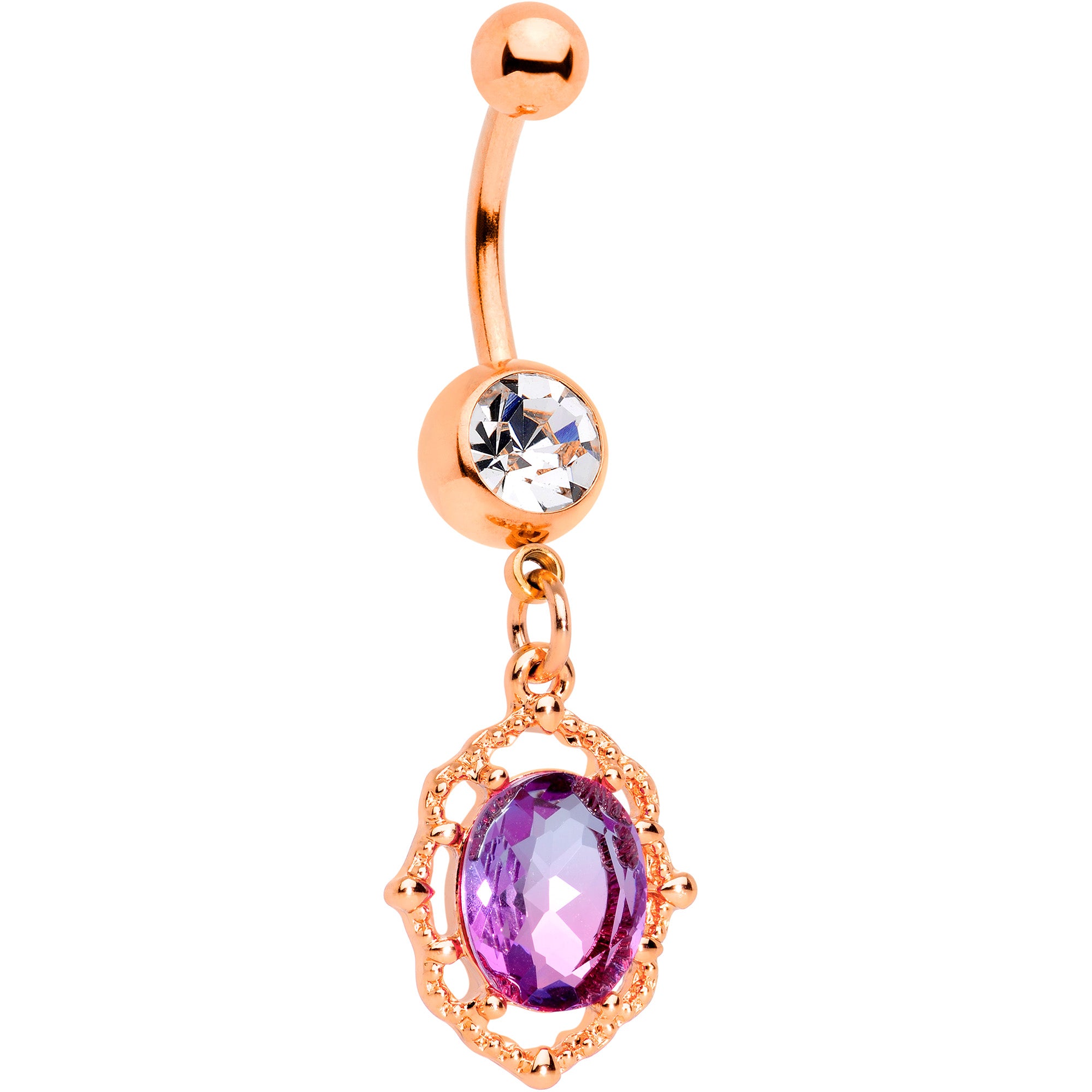 Purple Gem Rose Gold Tone Dangle Belly Ring