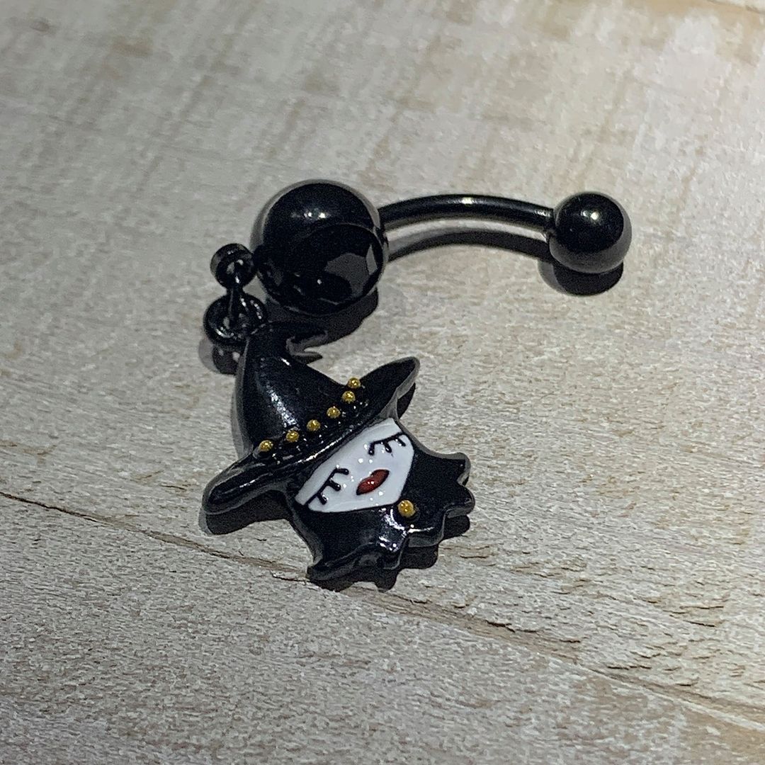 Black Gem Black Pretty Goth Witch Halloween Dangle Belly Ring