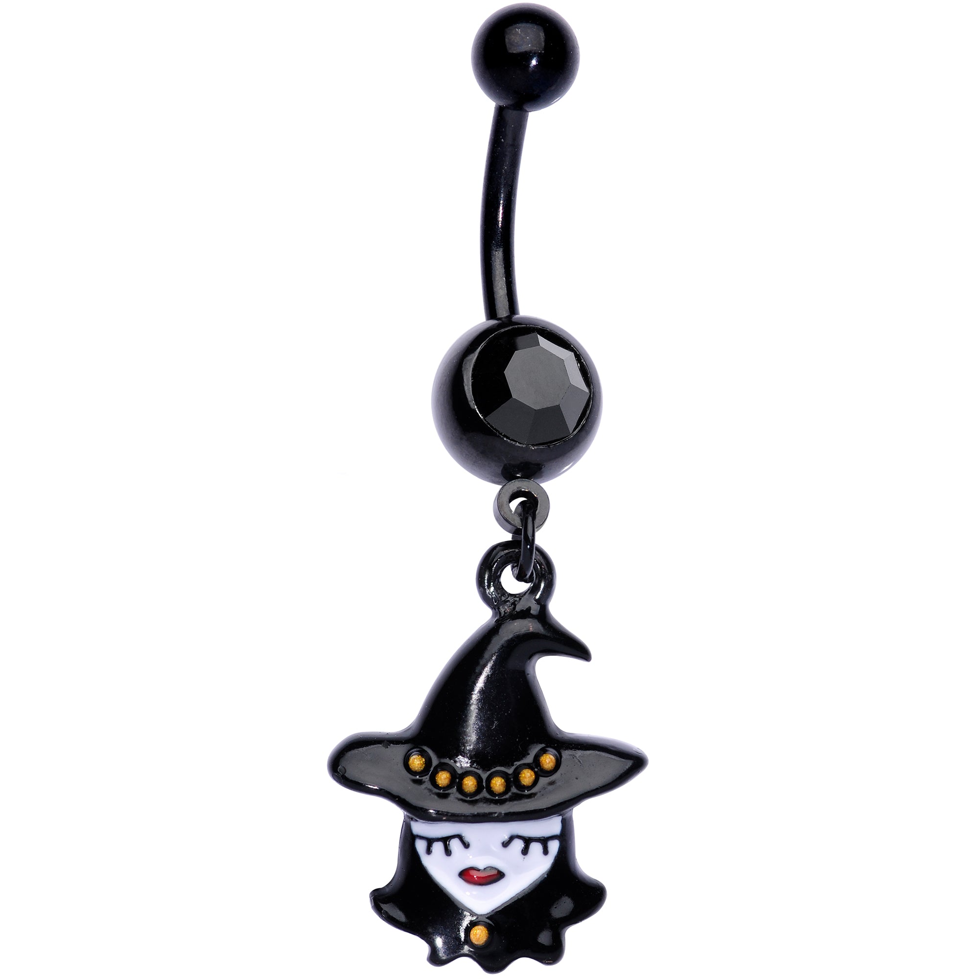 Black Gem Black Pretty Goth Witch Halloween Dangle Belly Ring