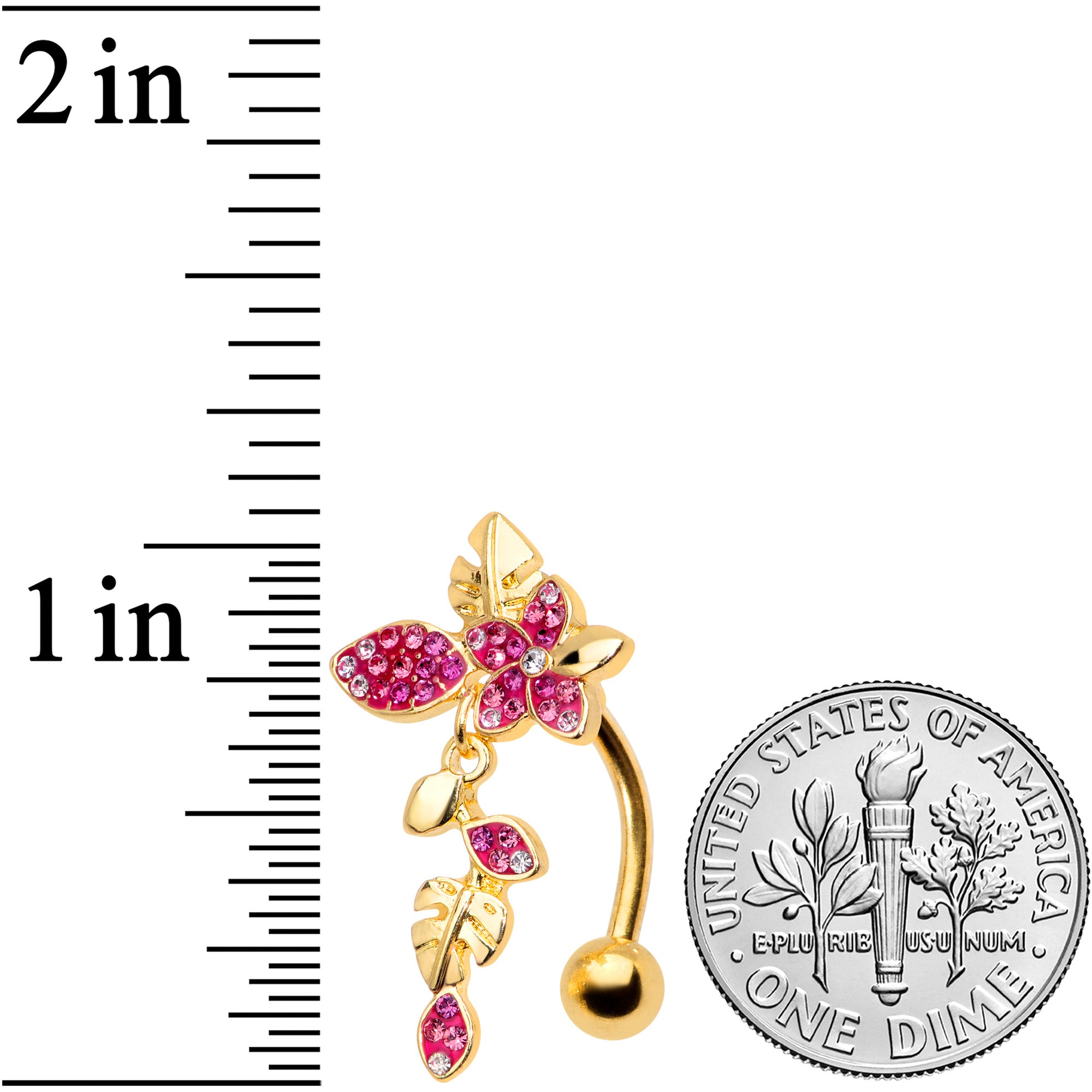 Purple Clear Gem Gold Tone Flowers Top Mount Dangle Belly Ring