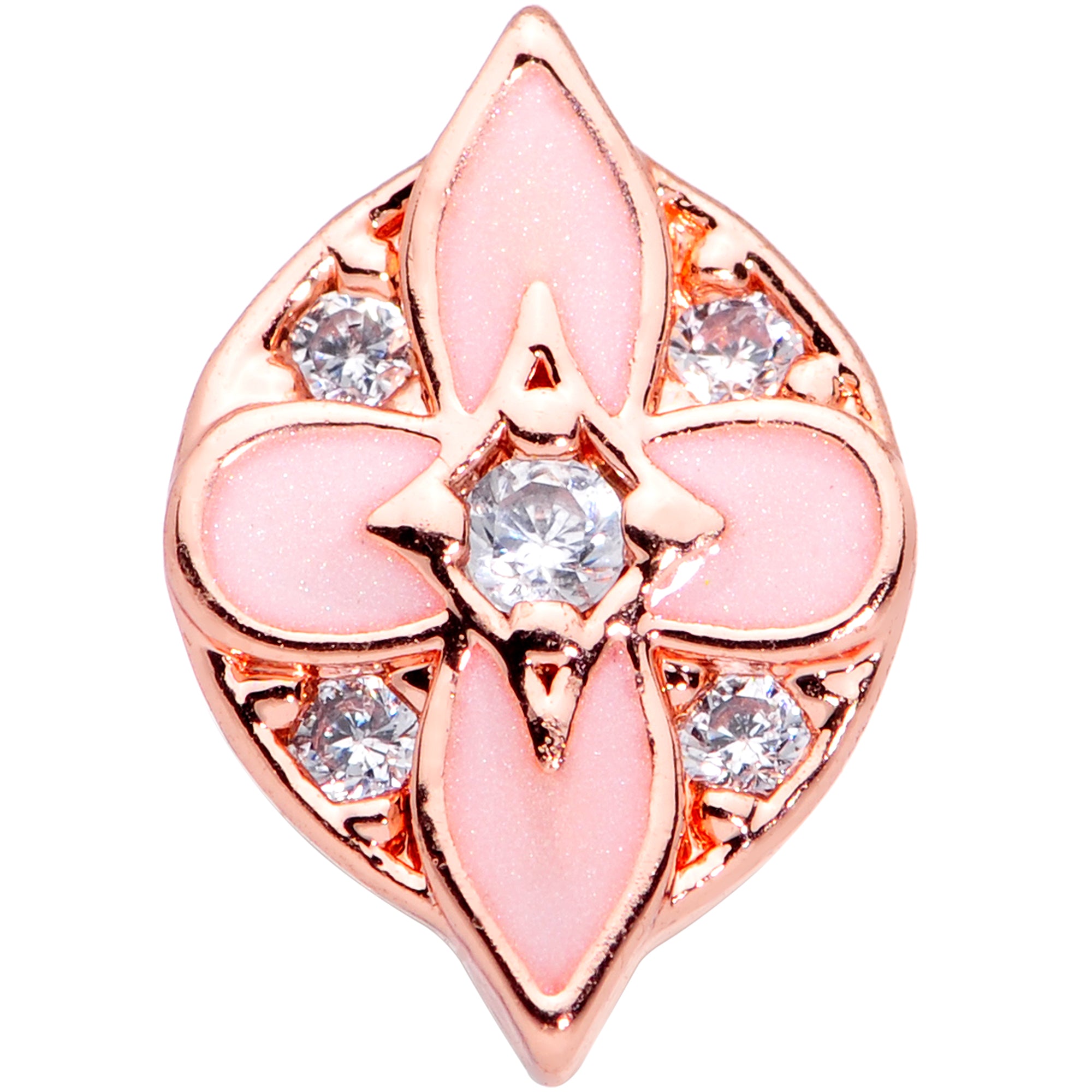 20 Gauge 1/4 Clear Gem Rose Gold Tone Pink Cross Nose Bone