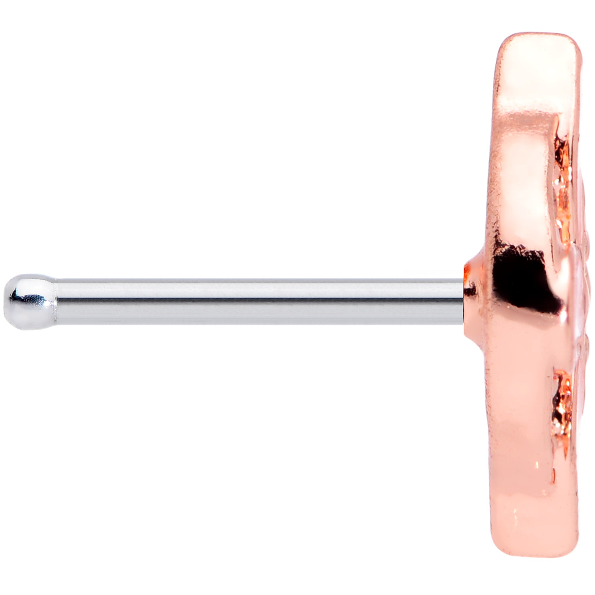 20 Gauge 1/4 Clear Gem Rose Gold Tone Pink Cross Nose Bone