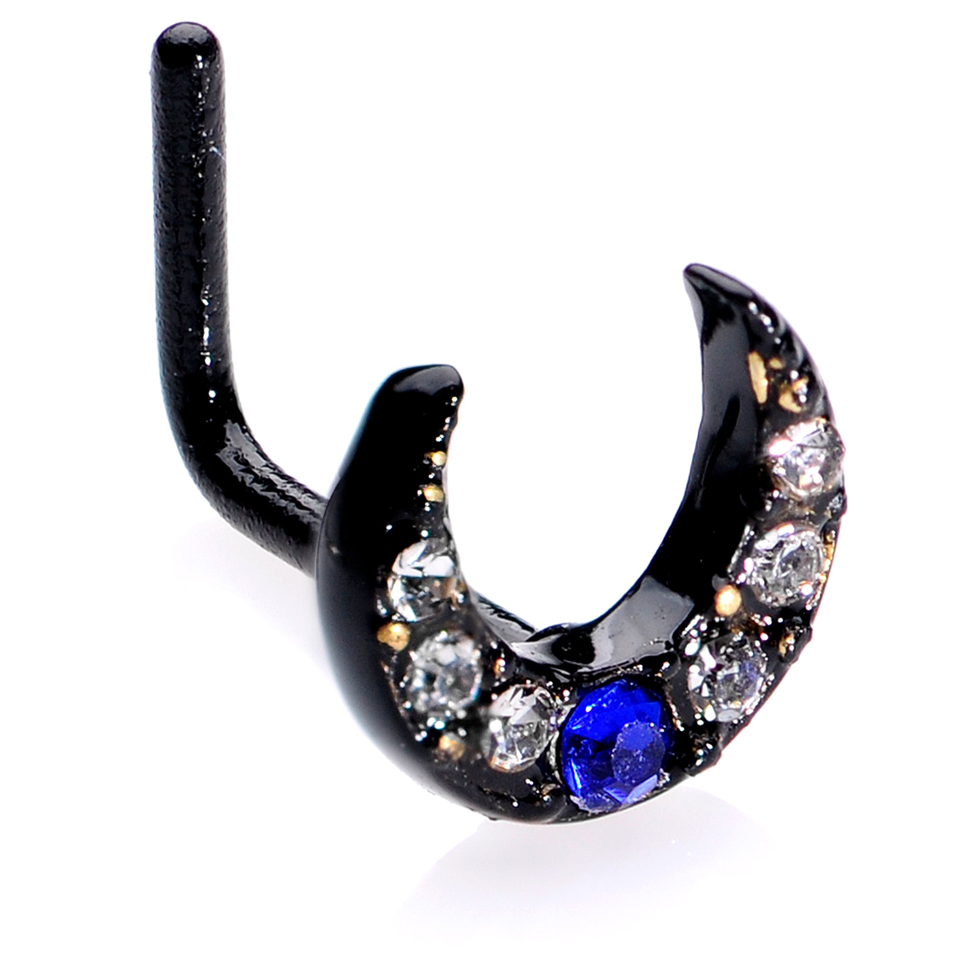 20 Gauge 5/16 Blue Gem Black Moon Star Assorted Nose Ring Set of 3