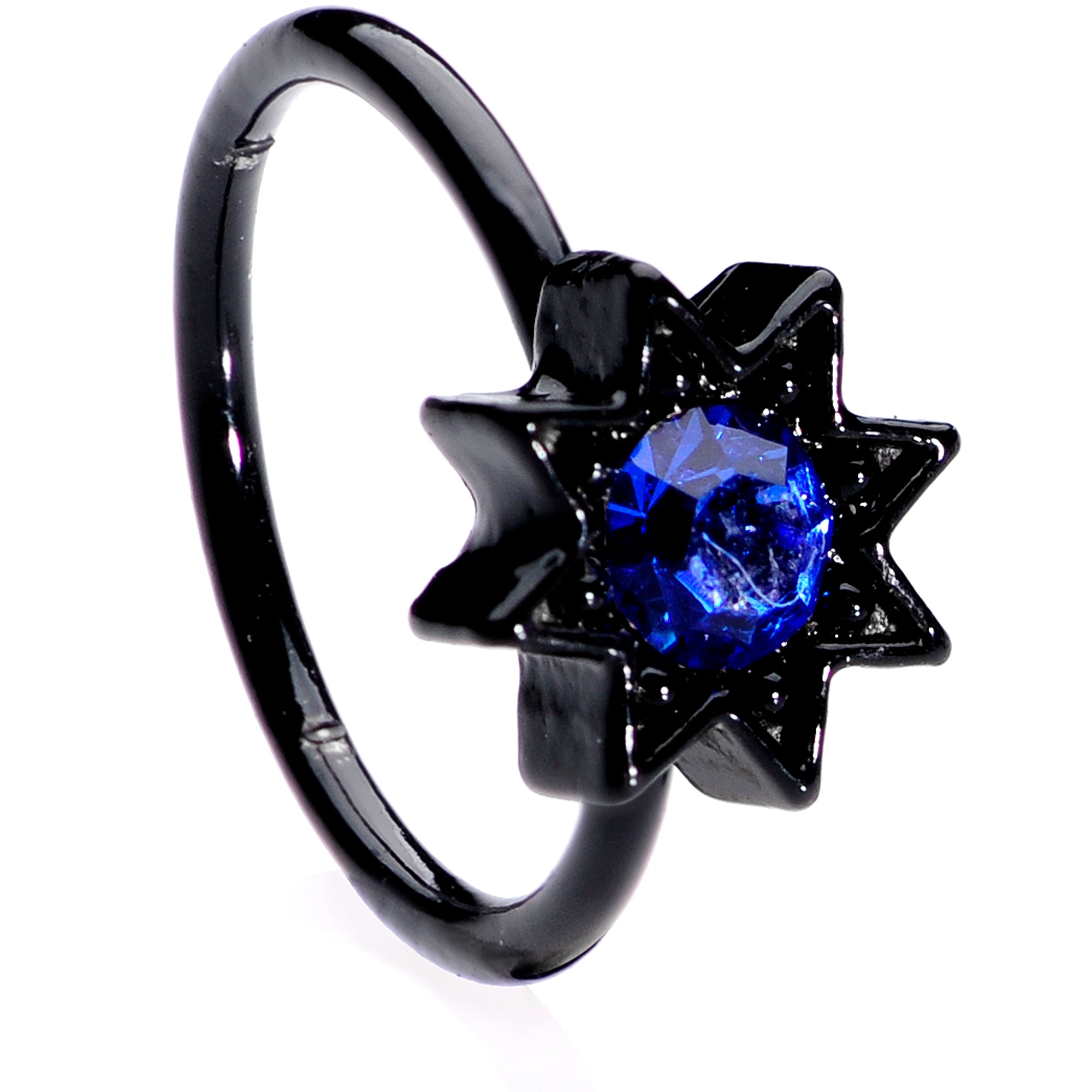 20 Gauge 5/16 Blue Gem Black Moon Star Assorted Nose Ring Set of 3