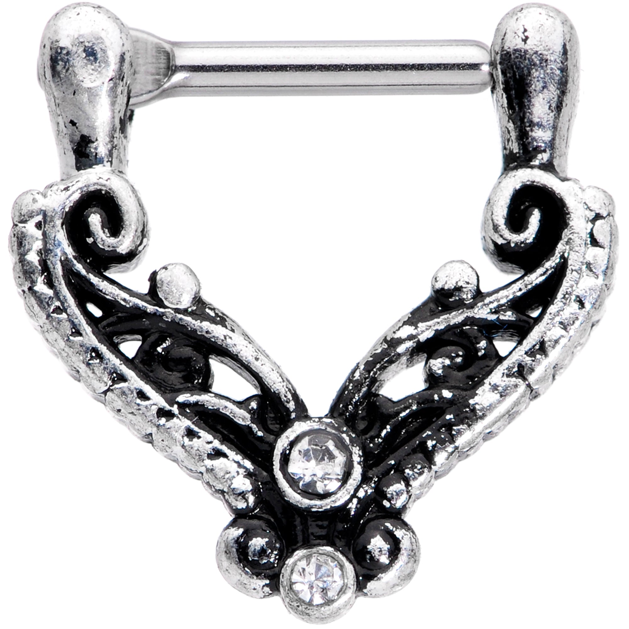 16 Gauge 3/8 Clear Gem Scrollwork Cartilage Clicker