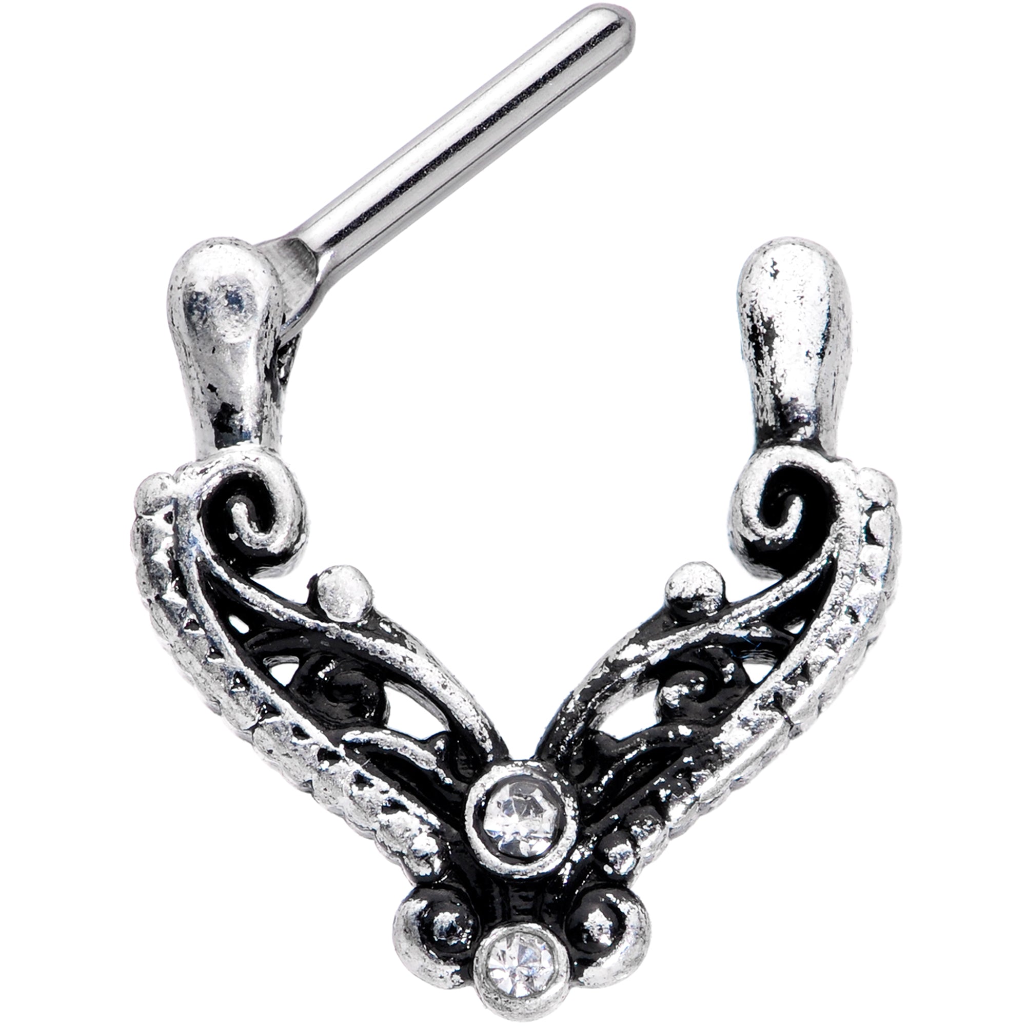 16 Gauge 3/8 Clear Gem Scrollwork Cartilage Clicker